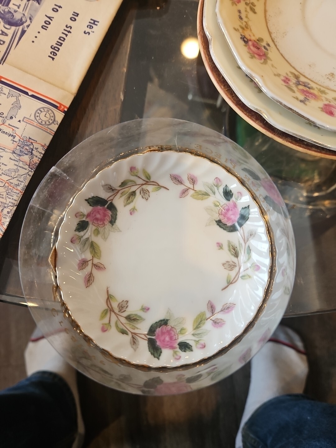 Vintage Four Piece Coaster Ash Tray Set, Creative Island Rose Fine China