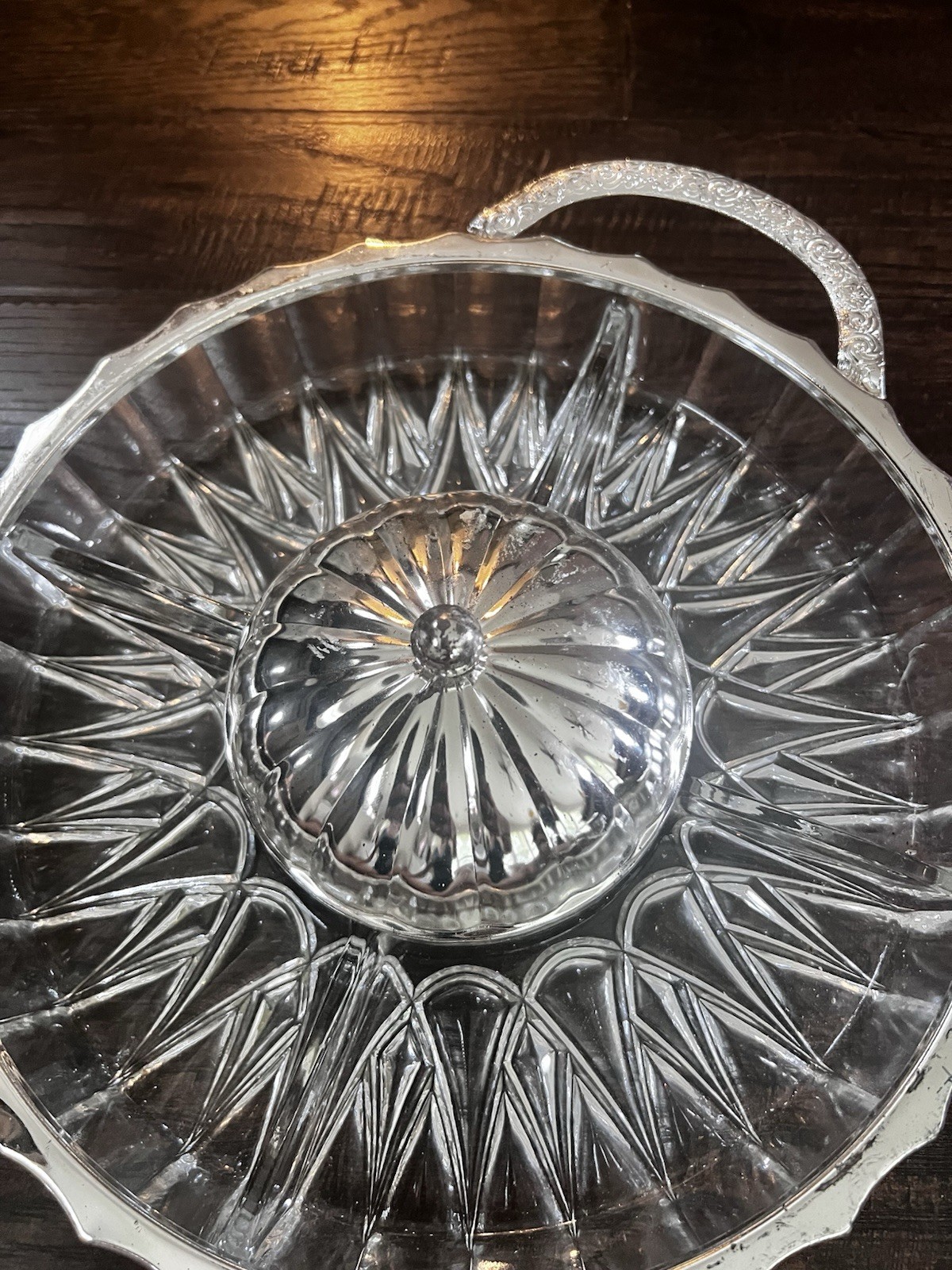 VTG Queen Anne Silverplated & Crystal Relish Tray W/lid Made In England Holiday