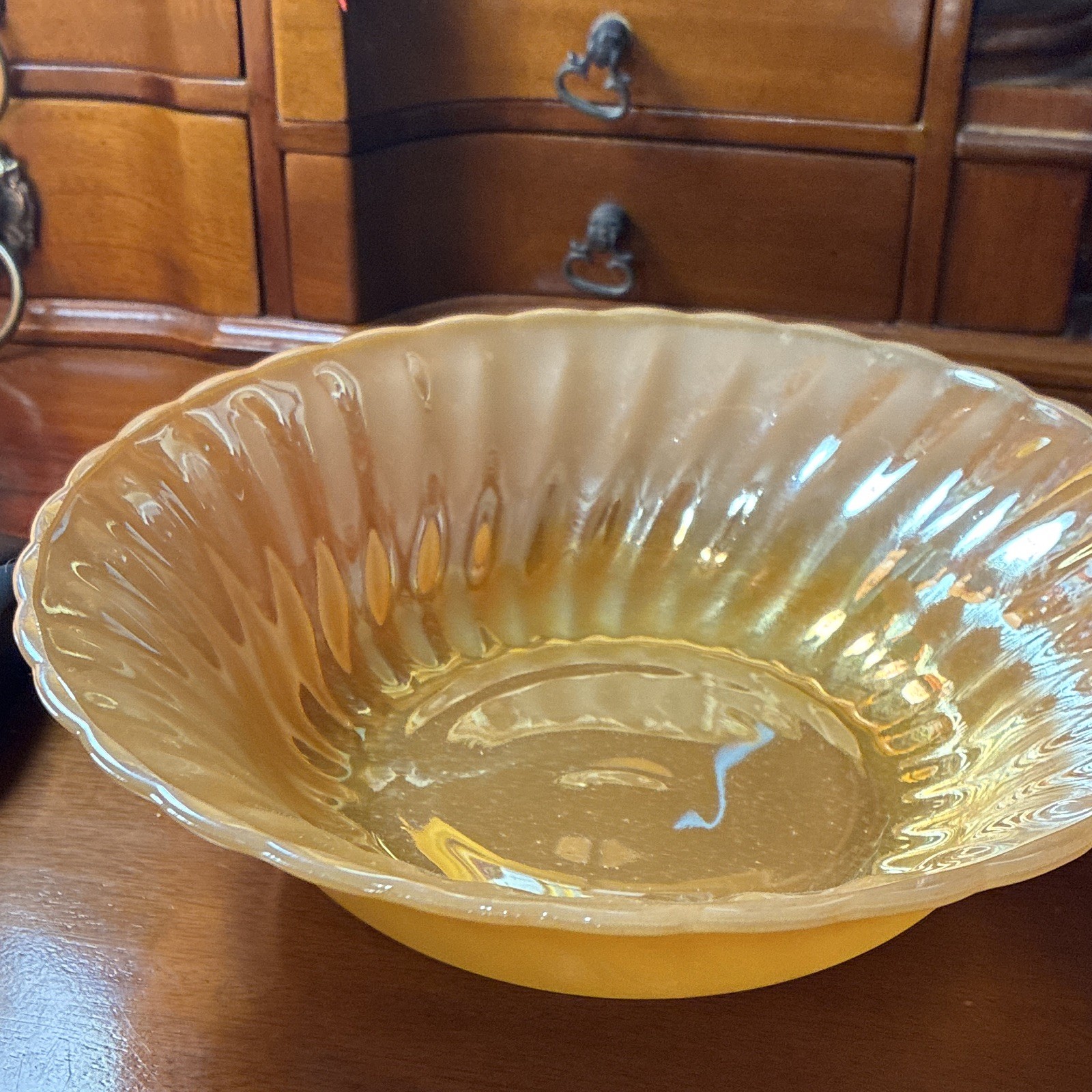 6 piece Fire-King Peach Swirl Milk Glass Set Oven Safe MCM USA 1950s.