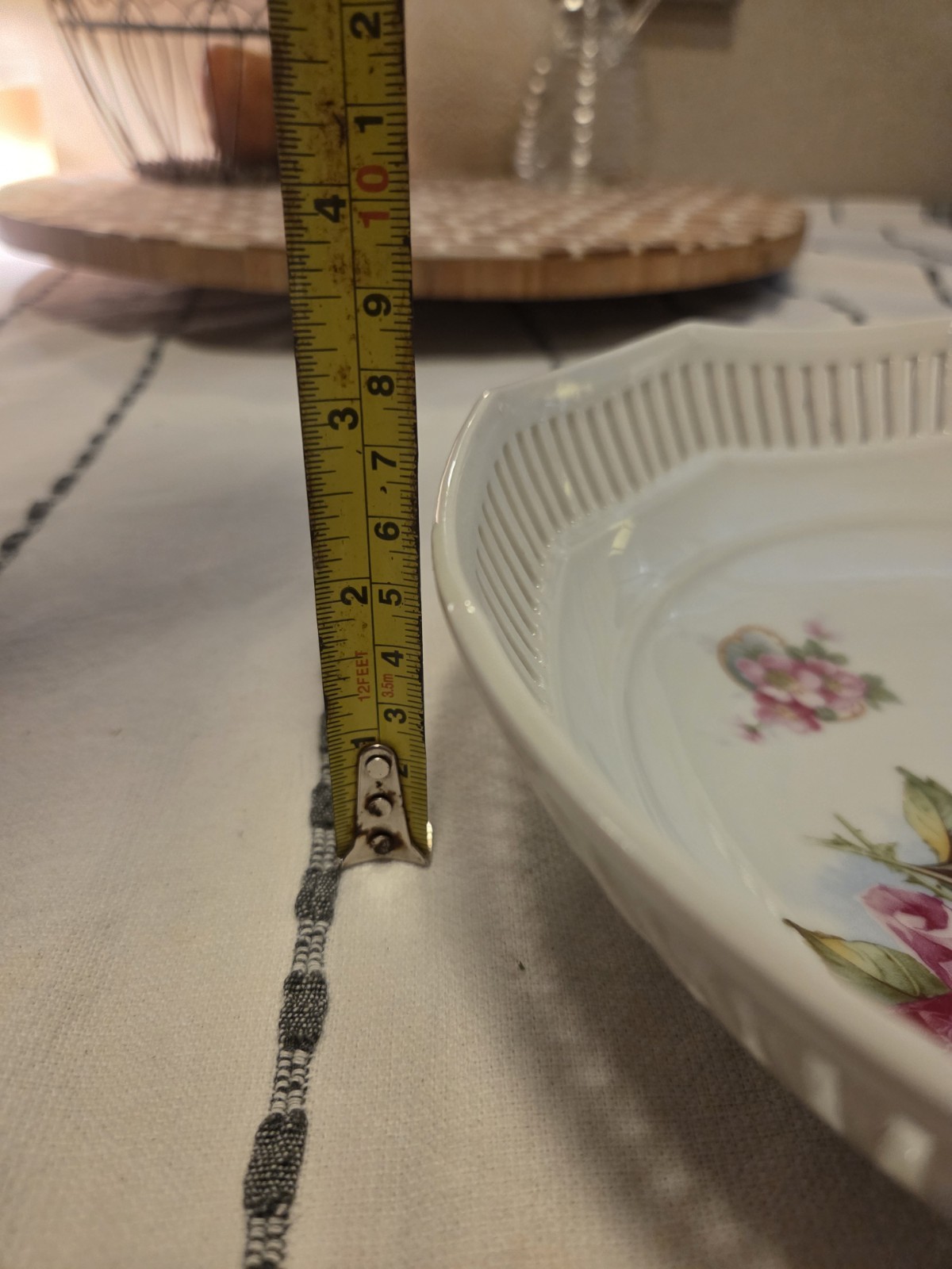 Bavaria Porcelain Floral Roses Decorative Plate, Round Pierced Rim, Printed
