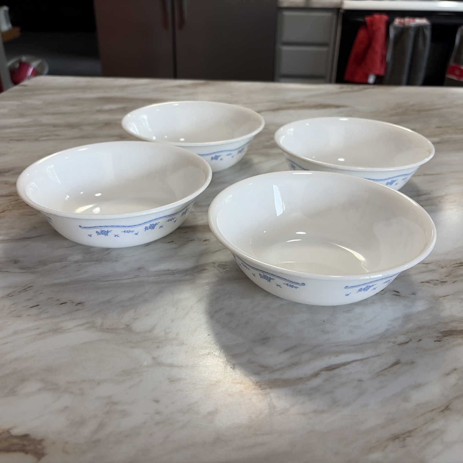 Corelle Morning Blue Lot of 4 Cereal Bowls 6 1/4″