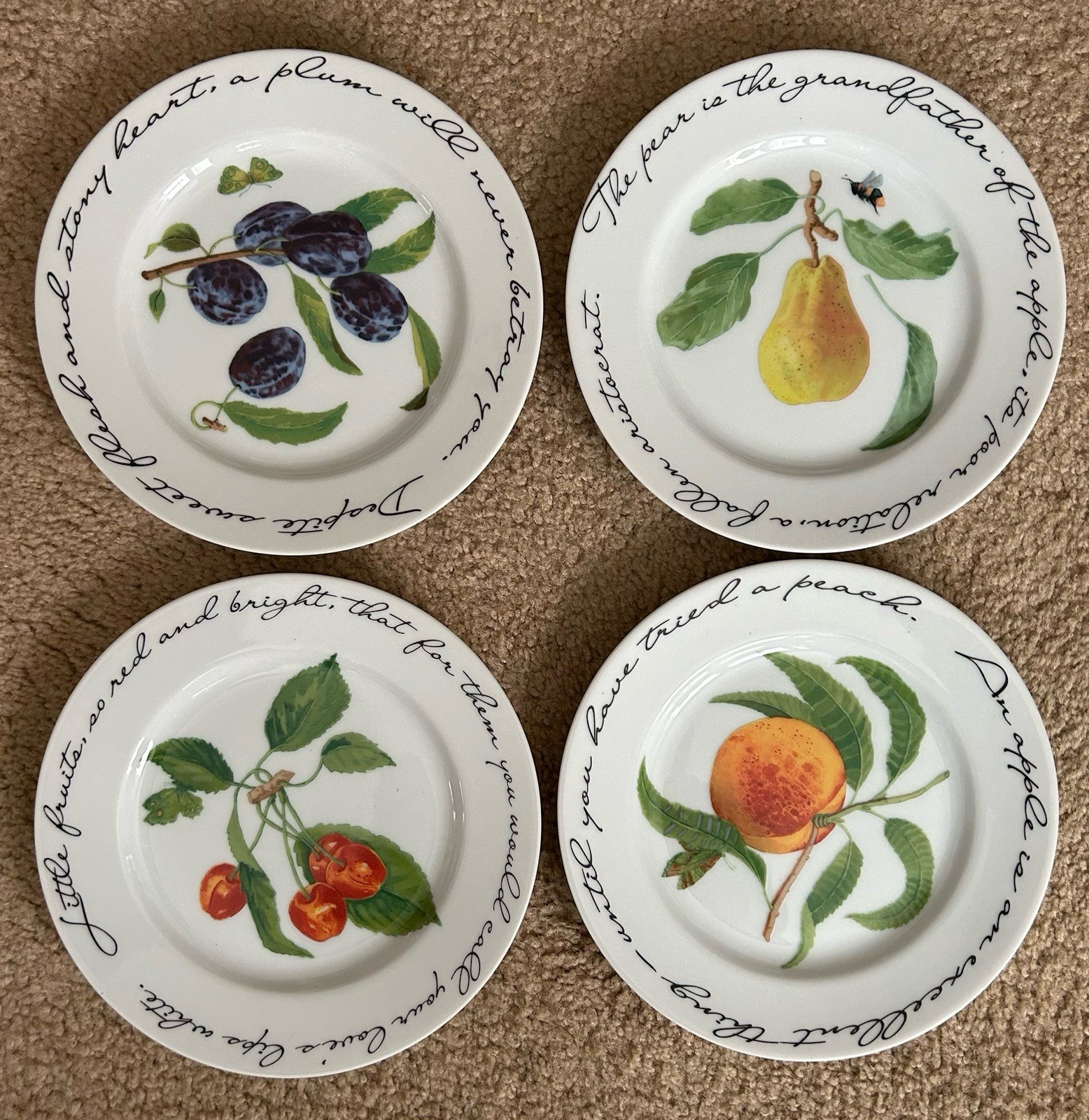 (4) WILLIAMS SONOMA Orchard Suite Ceramic Salad Bread Dessert Plates 7-3/4”