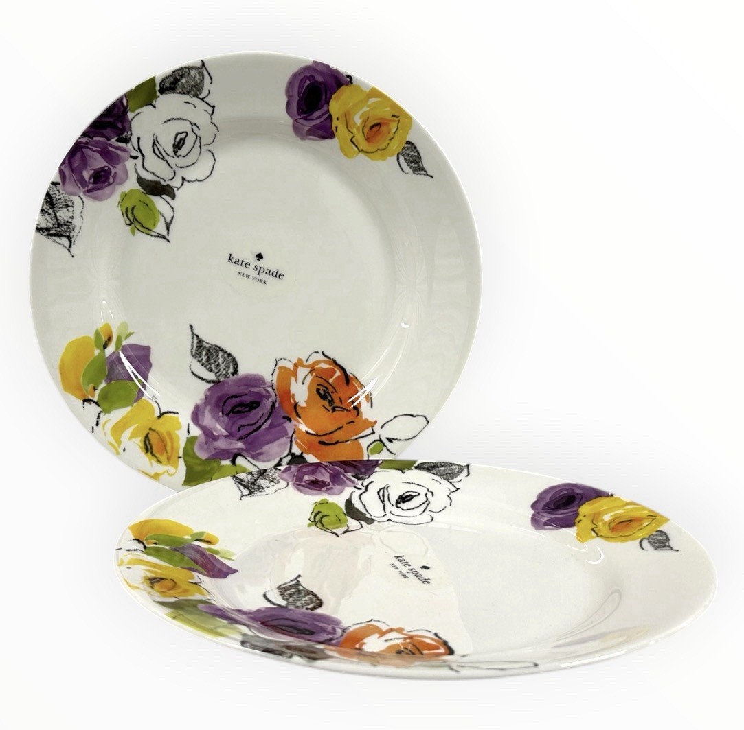 Kate Spade New York Charcoal Floral Dinner Plates Set of 2 Lenox 11.5”