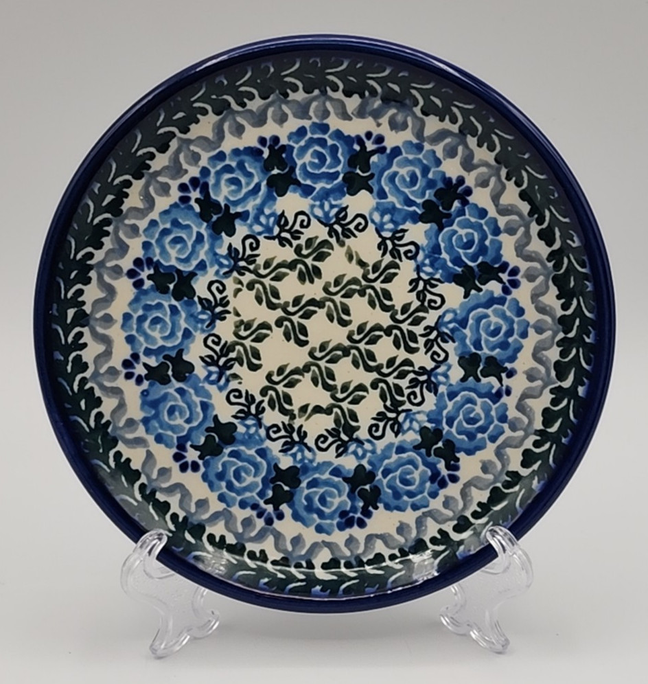 Unikat Boleslawiec Polish Pottery Blue Roses 6 1/4″ Diameter Teresa Liana