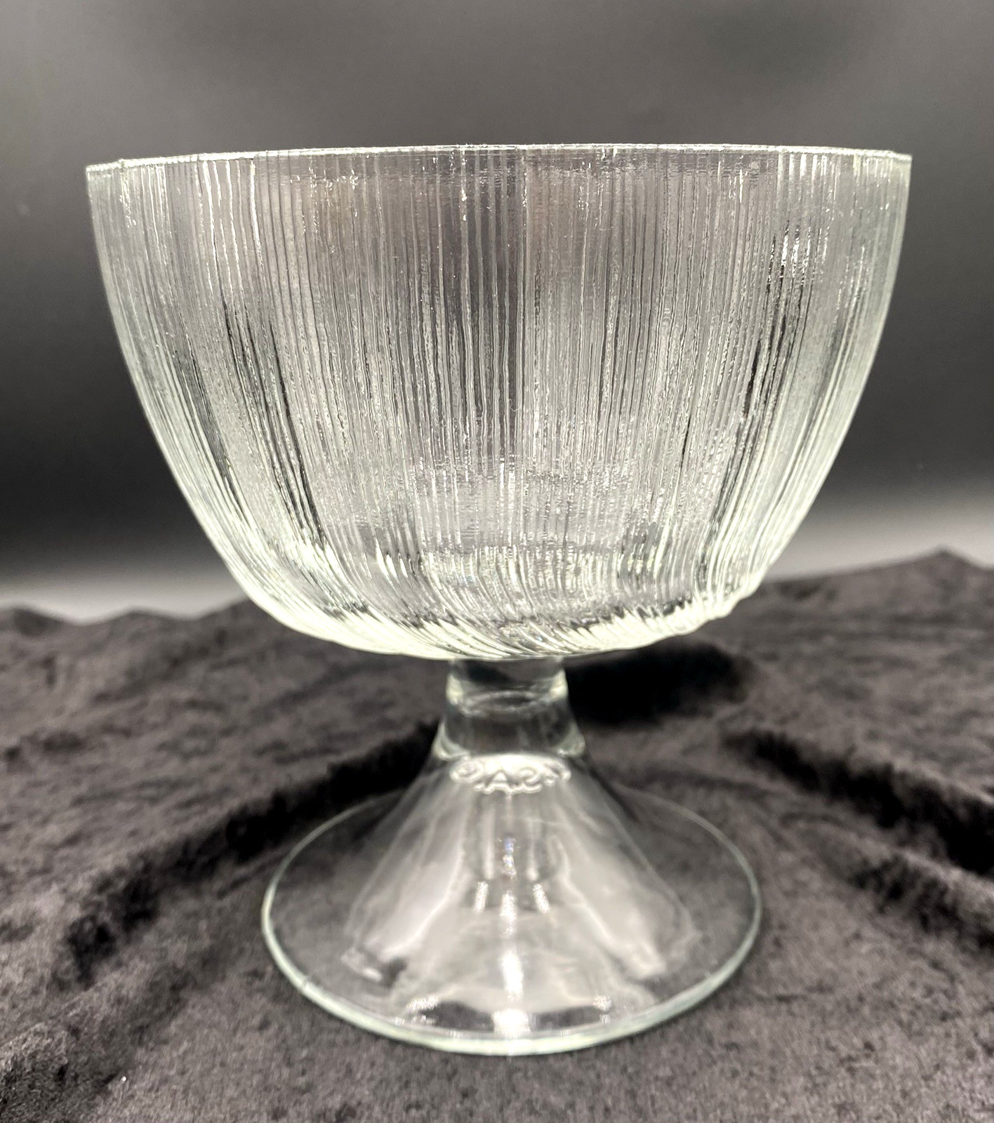 Vintage FTD (USA) Fine-Ribbed Textured Glass Compote, 5.75″, Candy/Dessert/Vase
