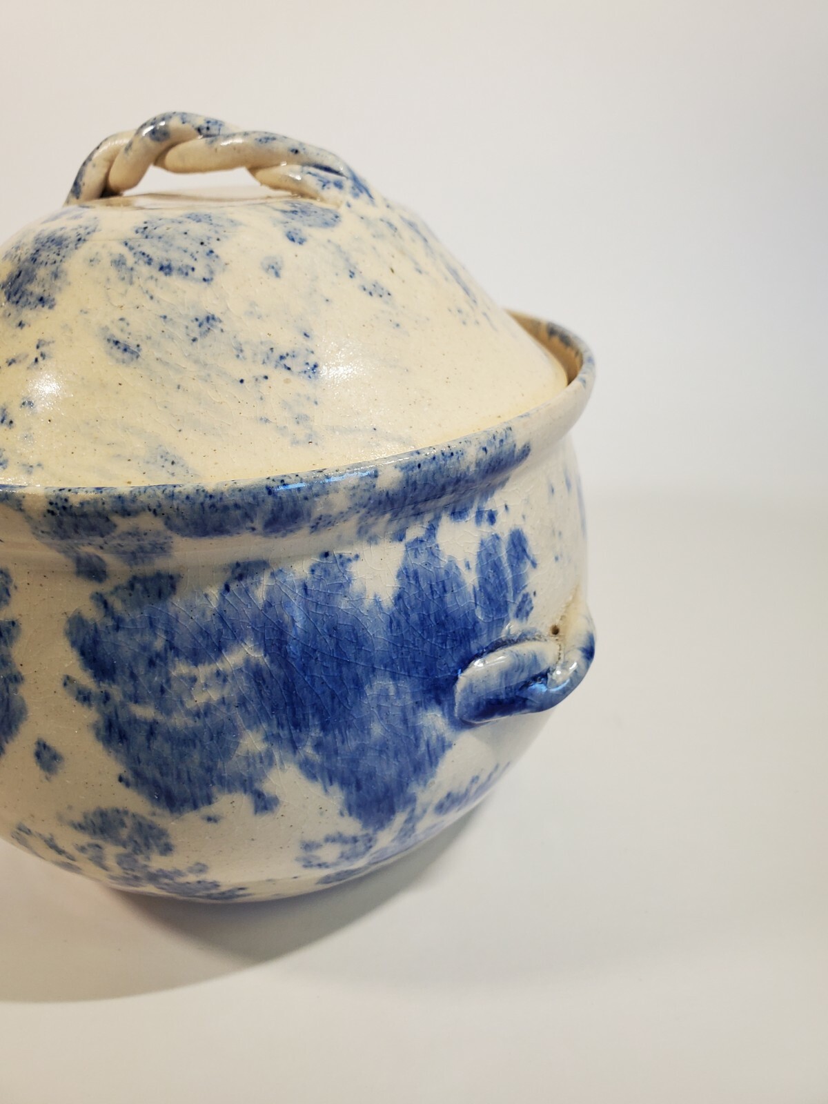 Blue Sponge Ware North Carolina Art Pottery Tureen John Garrou 1997 Spatter