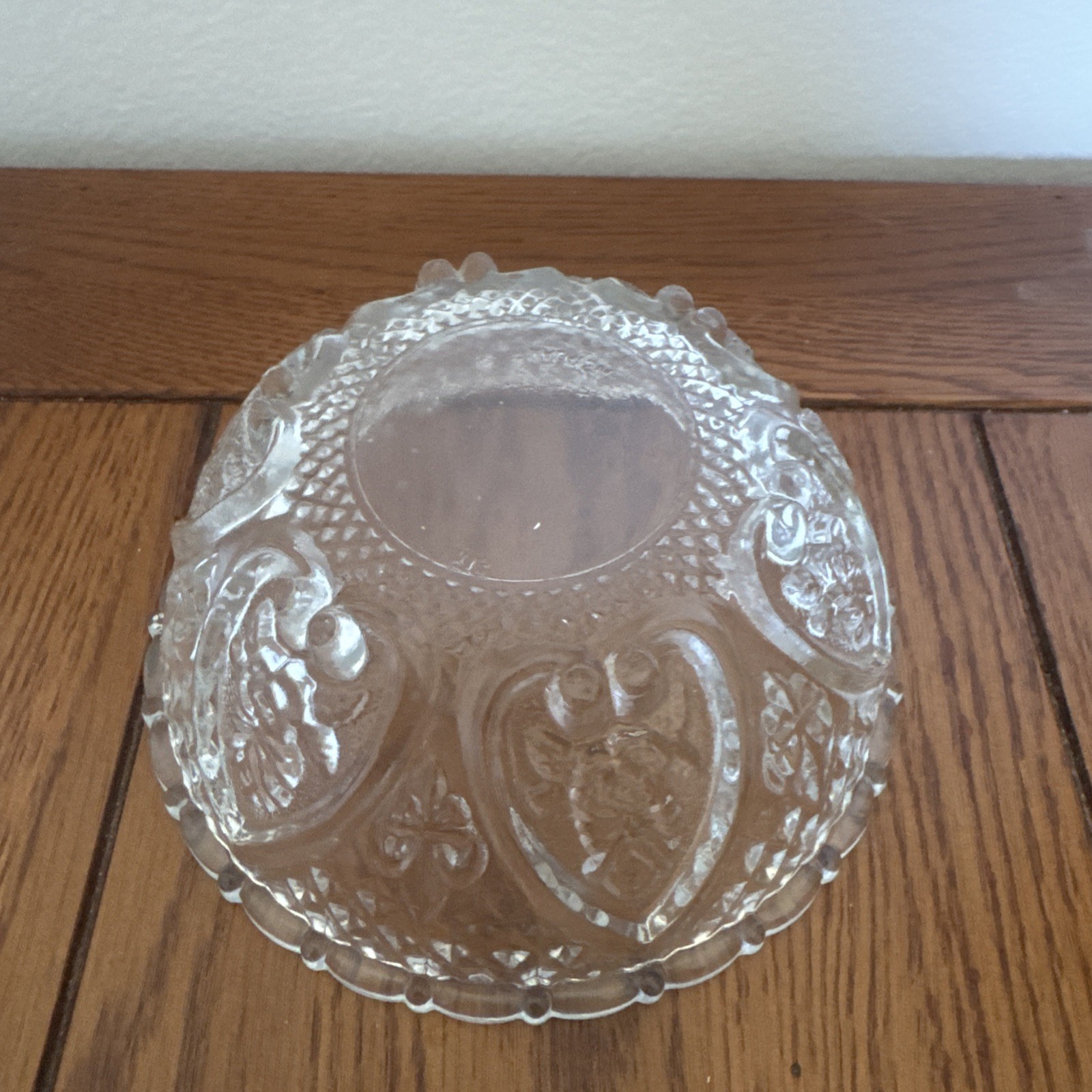Vintage Covered Candy Dish Clear Pressed Glass Hearts and Roses