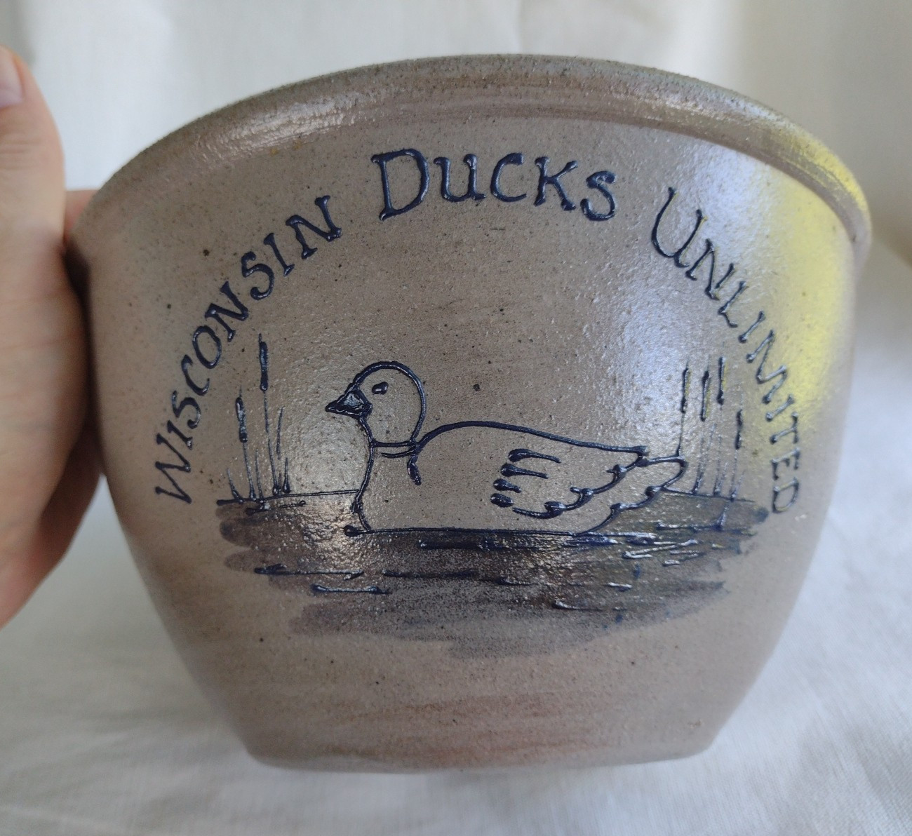 Vintage 1994 Rockdale Union Stoneware Handmade Bowl Wisconsin Ducks Unlimited