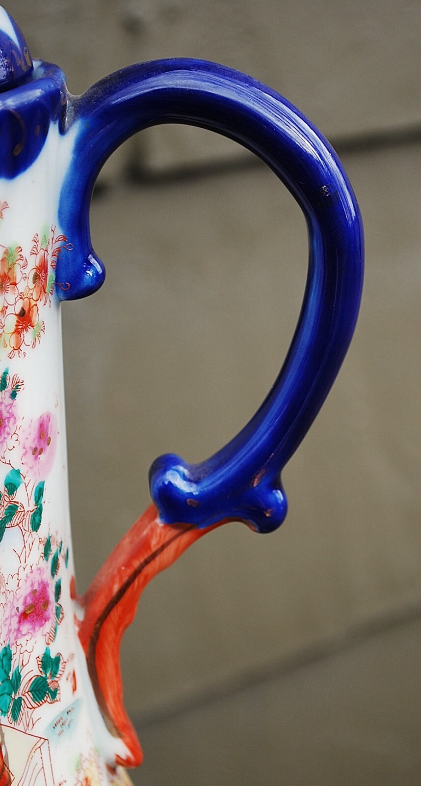 Antique Hand Painted Porcelain JAPANESE GEISHA SCENE Chocolate Pot w/ Lid COBALT