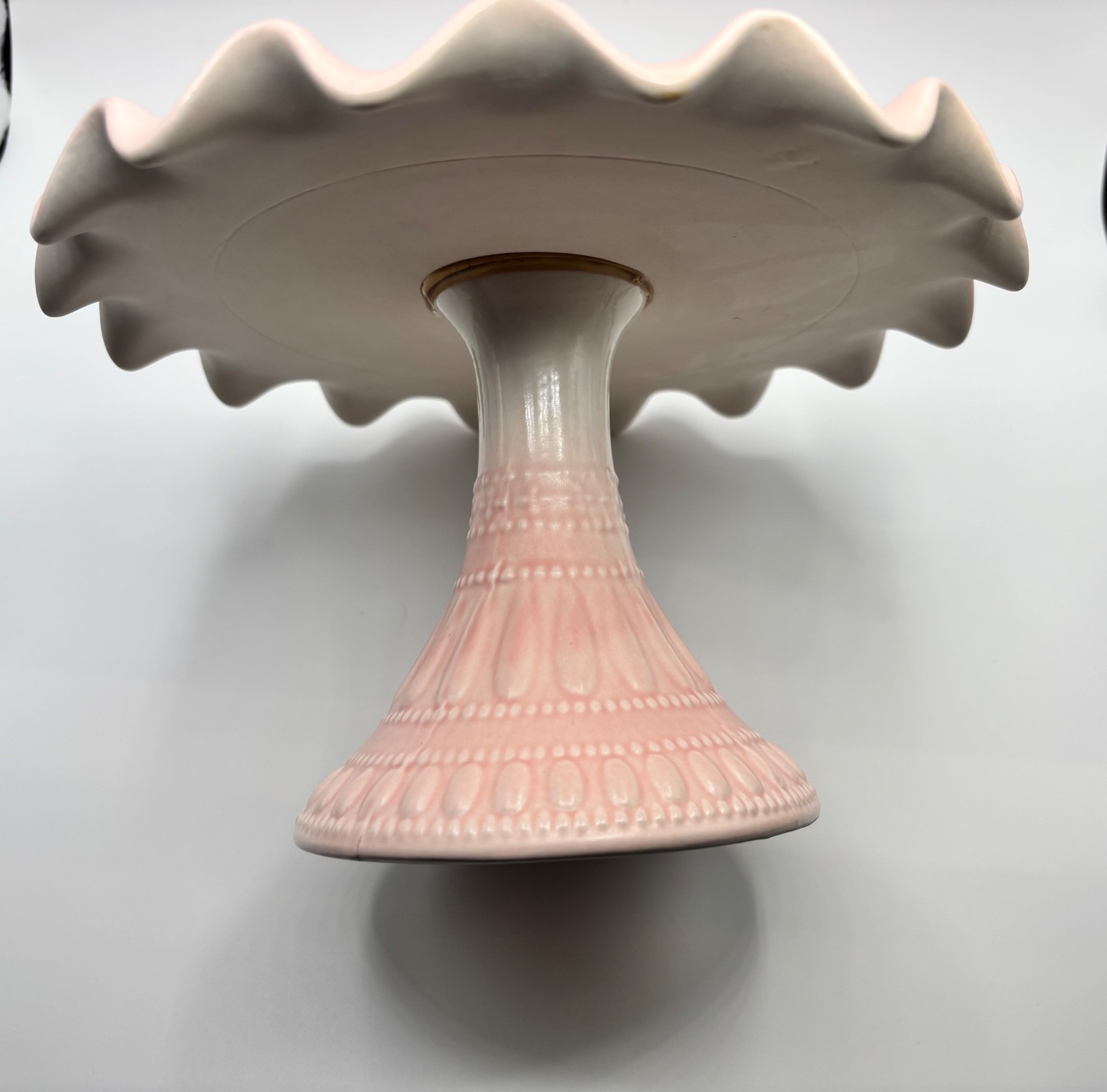 Glitterville Handmade Pink Ceramic Ruffled Pedestal Cake Stand 7.75″ x 5″
