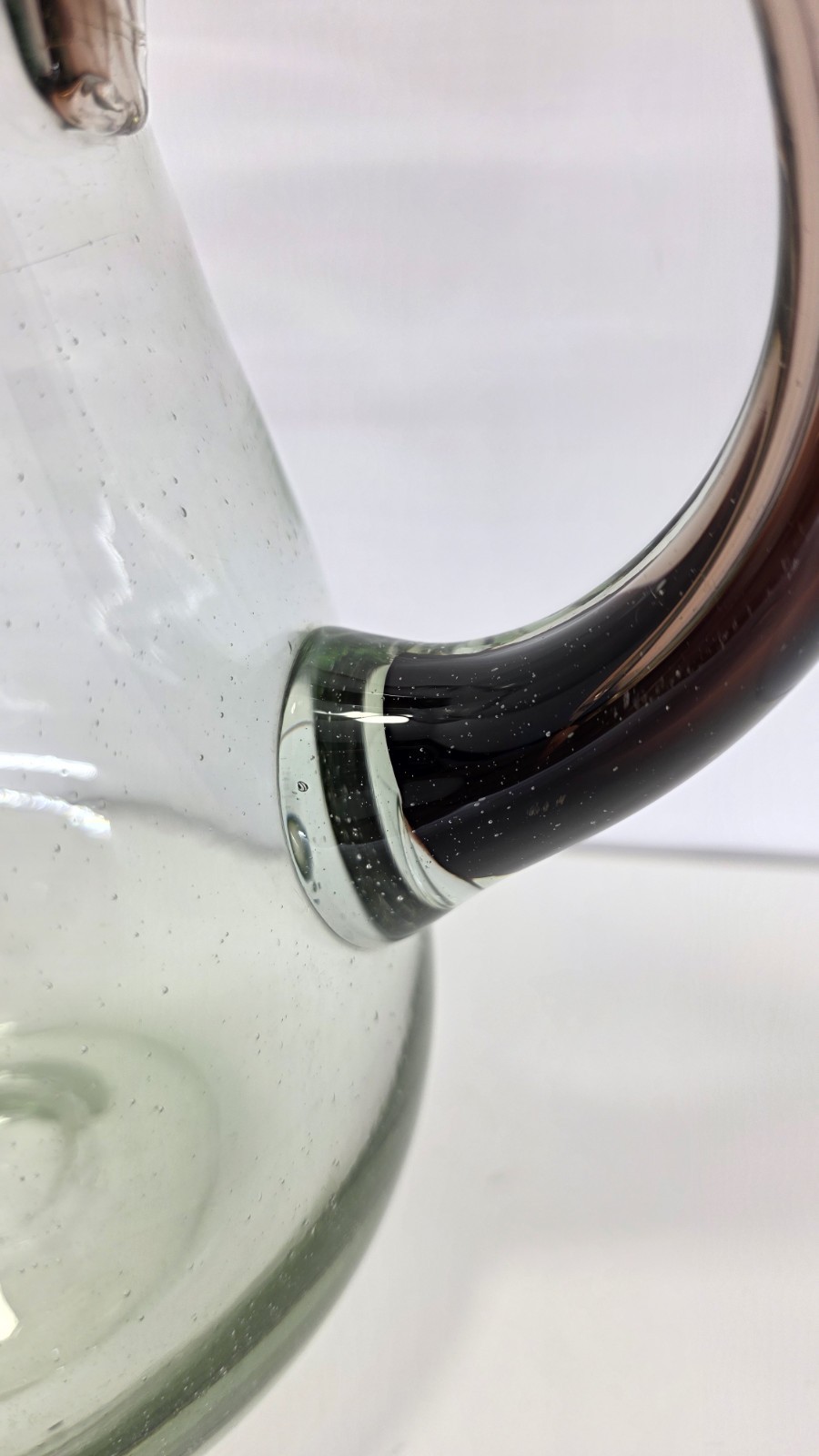 Mexican Hand Blown Glass Pitcher Light Brown Rim and Handle 9″ Beautiful