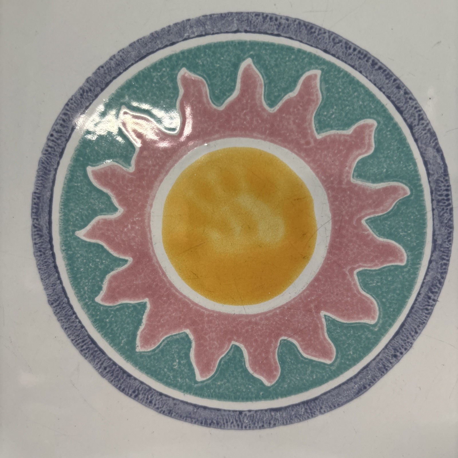 Set Of 5 Dansk Japan COSTA DEL SOL Dinner Plates 10 3/8″ Pink & Yellow Sunburst
