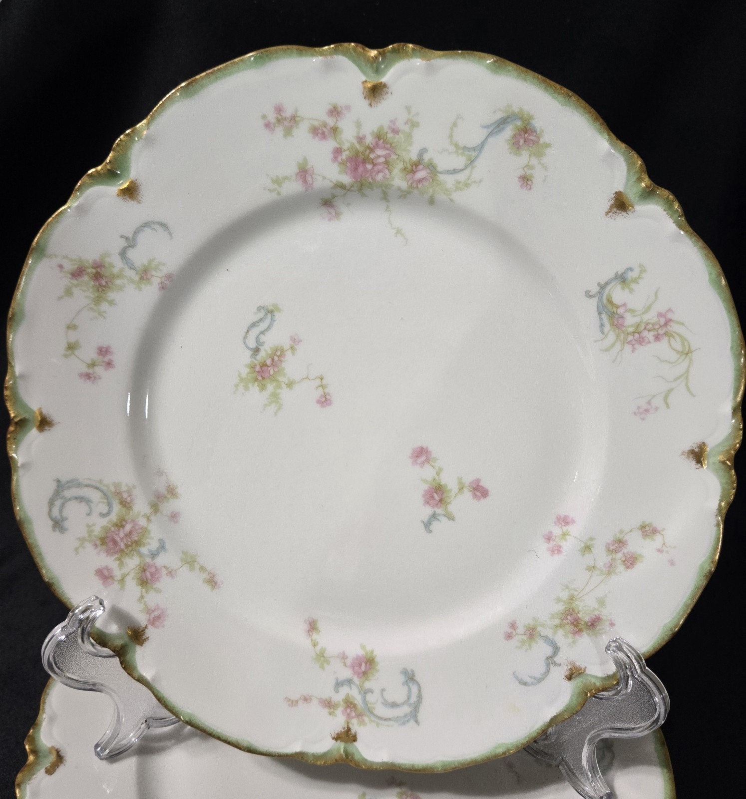 MINTANTIQUE Haviland Schleiger 57H Limoges Roses Blue Ribbons 5 Luncheon Plates