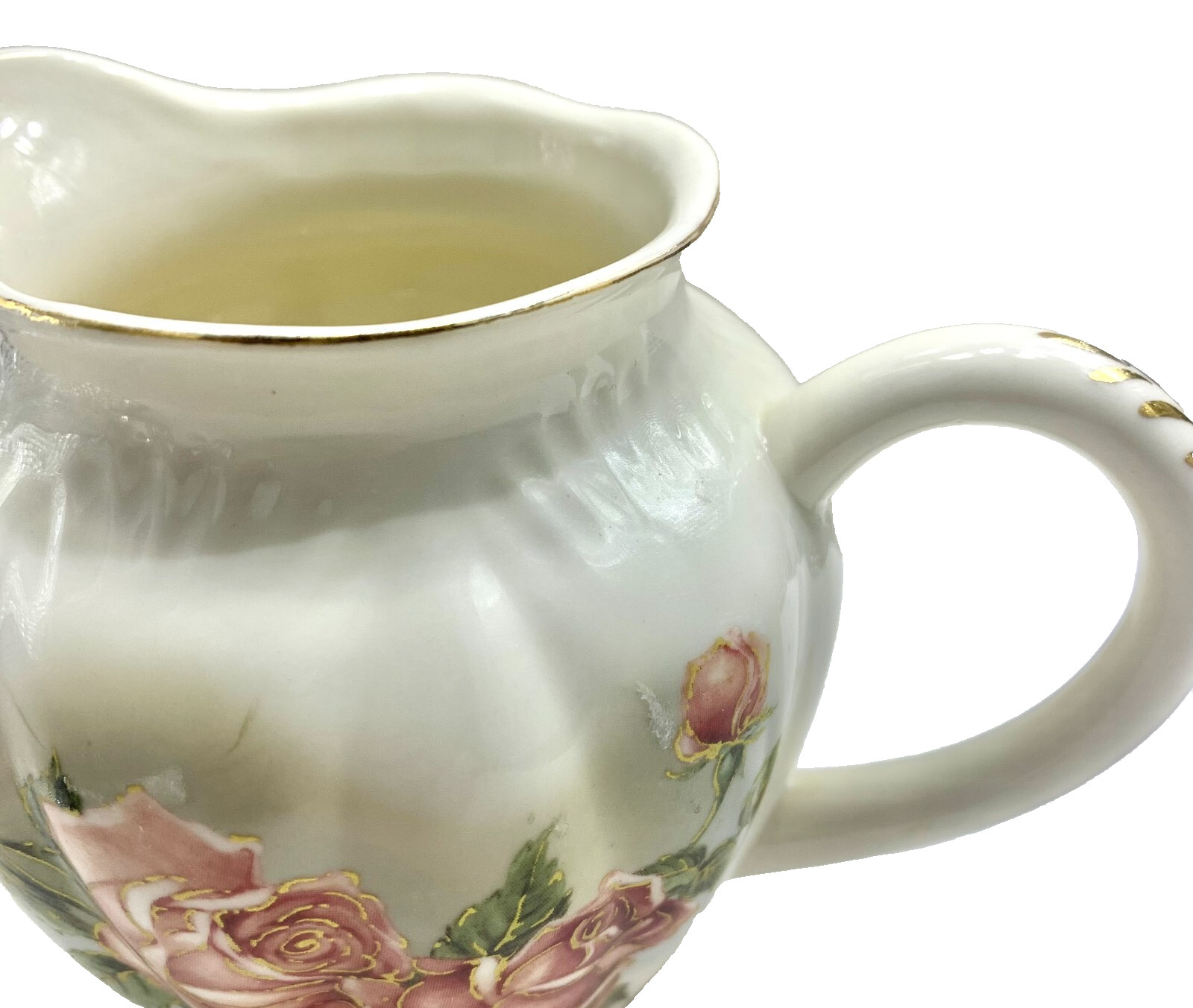 Peppertree Teaware Creamer Fine Porcelain Off-White with Pink Flowers Gold Trim