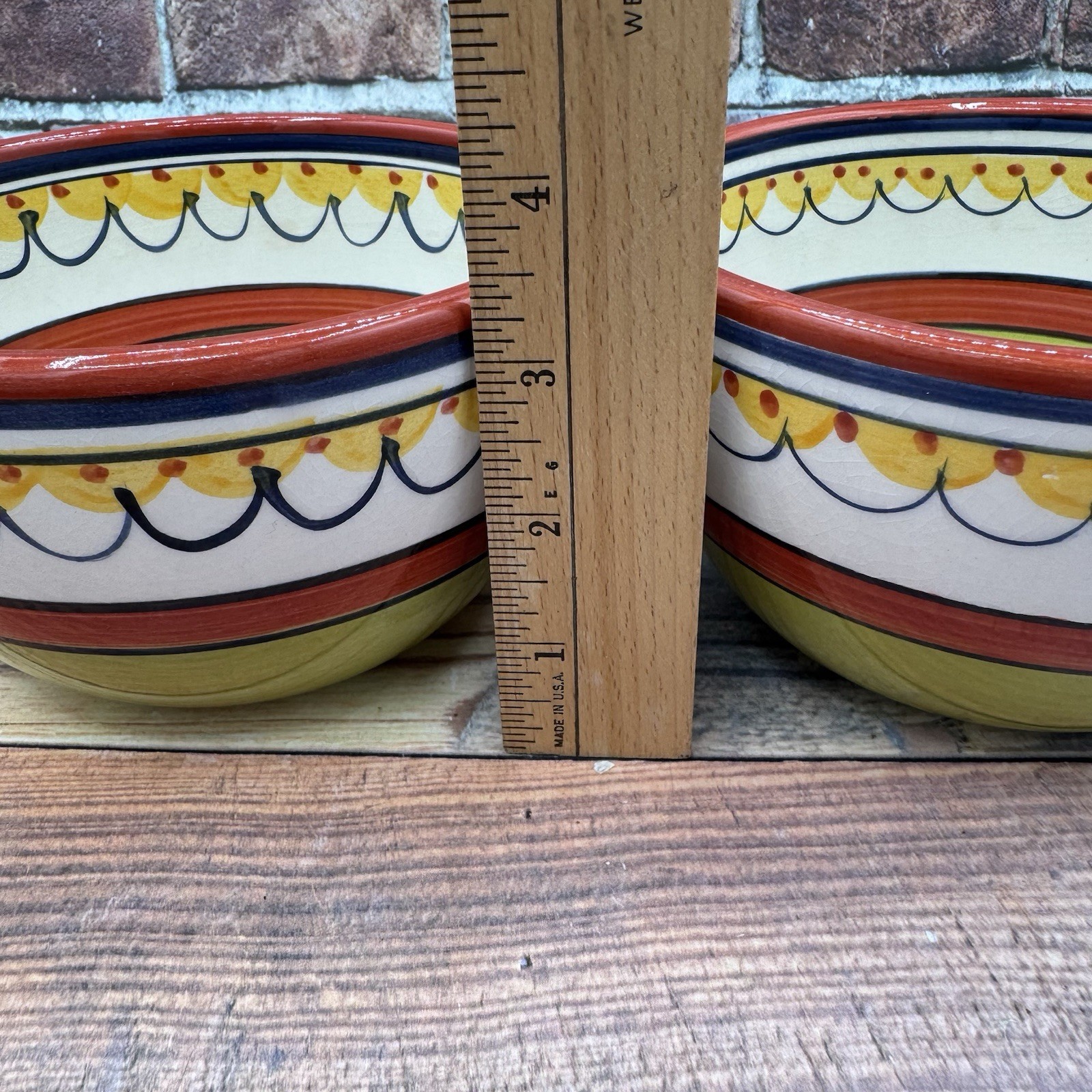 Pier 1 Del Sol 6″ Soup Cereal Bowls Hand Painted Earthenware Set of 2 Fiesta