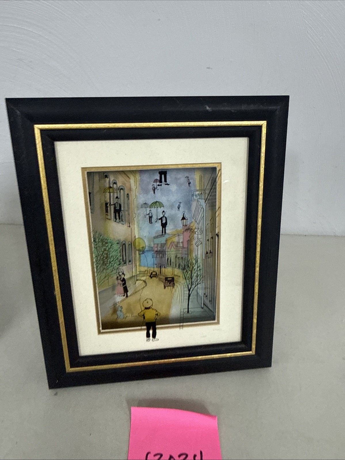 Jean-Pierre Weill 3D Painting RARE Umbrella Floating People Signed