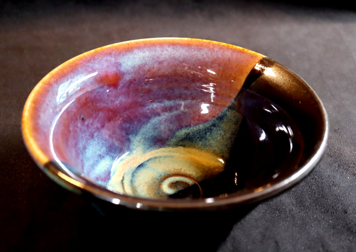 Signed Studio Style Drip Glazed Pottery Bowl Multicolor 6″