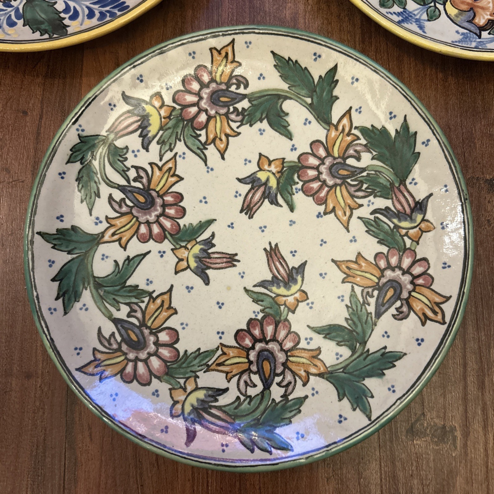 3 Mexico Pottery decorative wall PLATES Rugerio Puebla Talavera hand-painted VTG