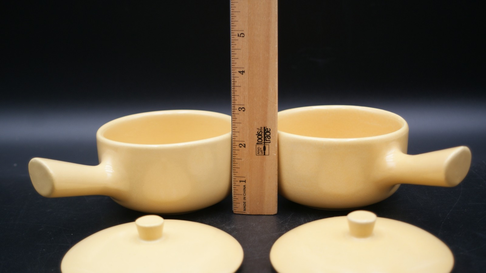 2 Yellow LA SOLANA POTTERY MCM Stoneware Small CASSEROLE / BEAN POT #L