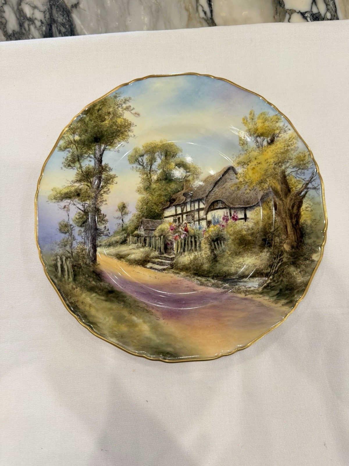 Pristine 1953 Royal Worcester 10.5″ Cabinet Plate Fladbury Signed J Smith Mint