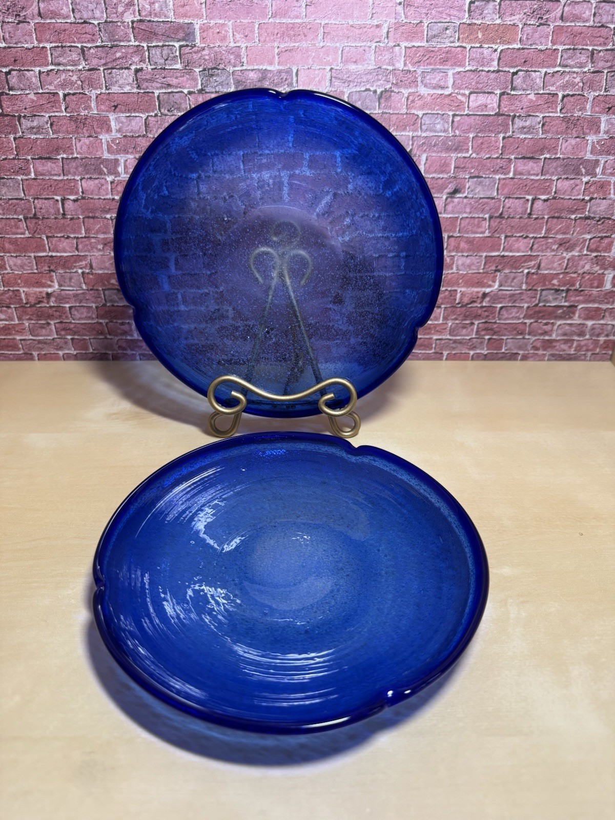 2 Piece Cobalt Blue 7” Dessert / Salad / Bread Plates Hand Blown Art Glass SALE