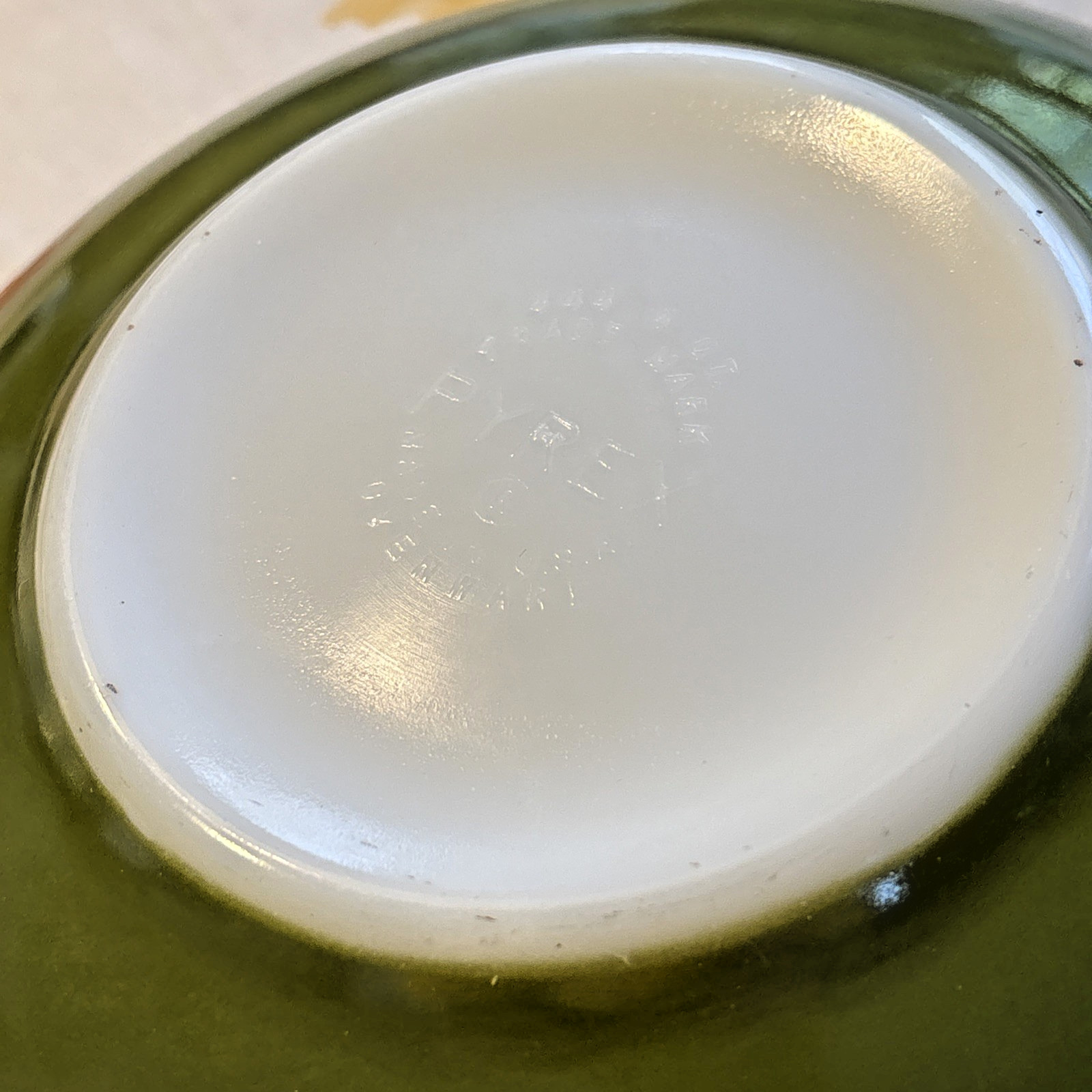 Vintage Pyrex Verde Olive Green #444 Mixing Bowl 4 Quart Cinderella Handles