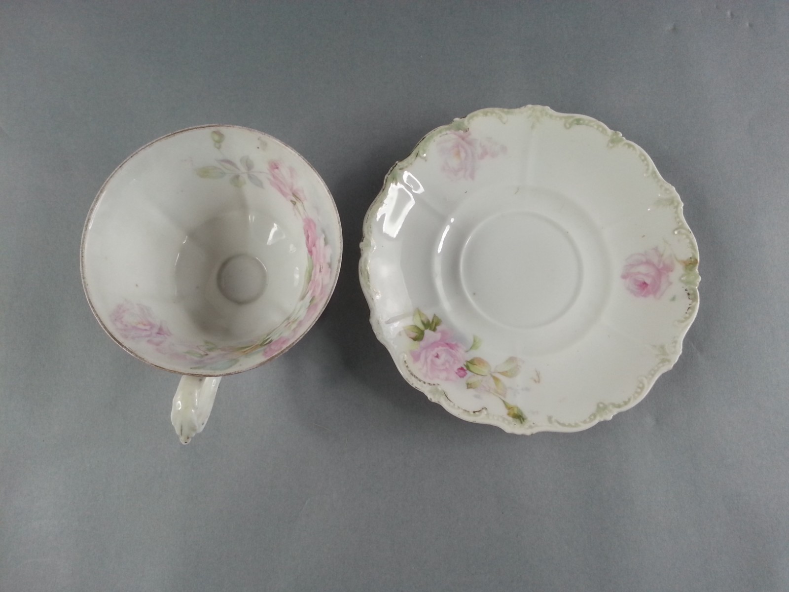 RS Prussia Cup And Saucer Floral Pink White Flowers Porcelain