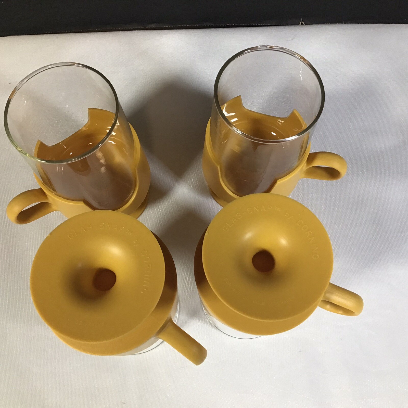 Vintage Glass Snap by Corning Gold Handle Clear Glass 8oz Hot or Cold Lot of 4