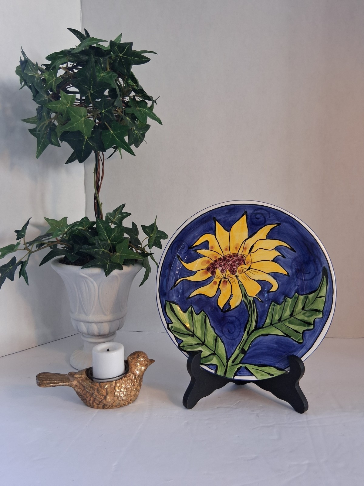 Vintage “Tika Lotus International” Brand Sunflower Plate; Cobalt Blue & Yellow