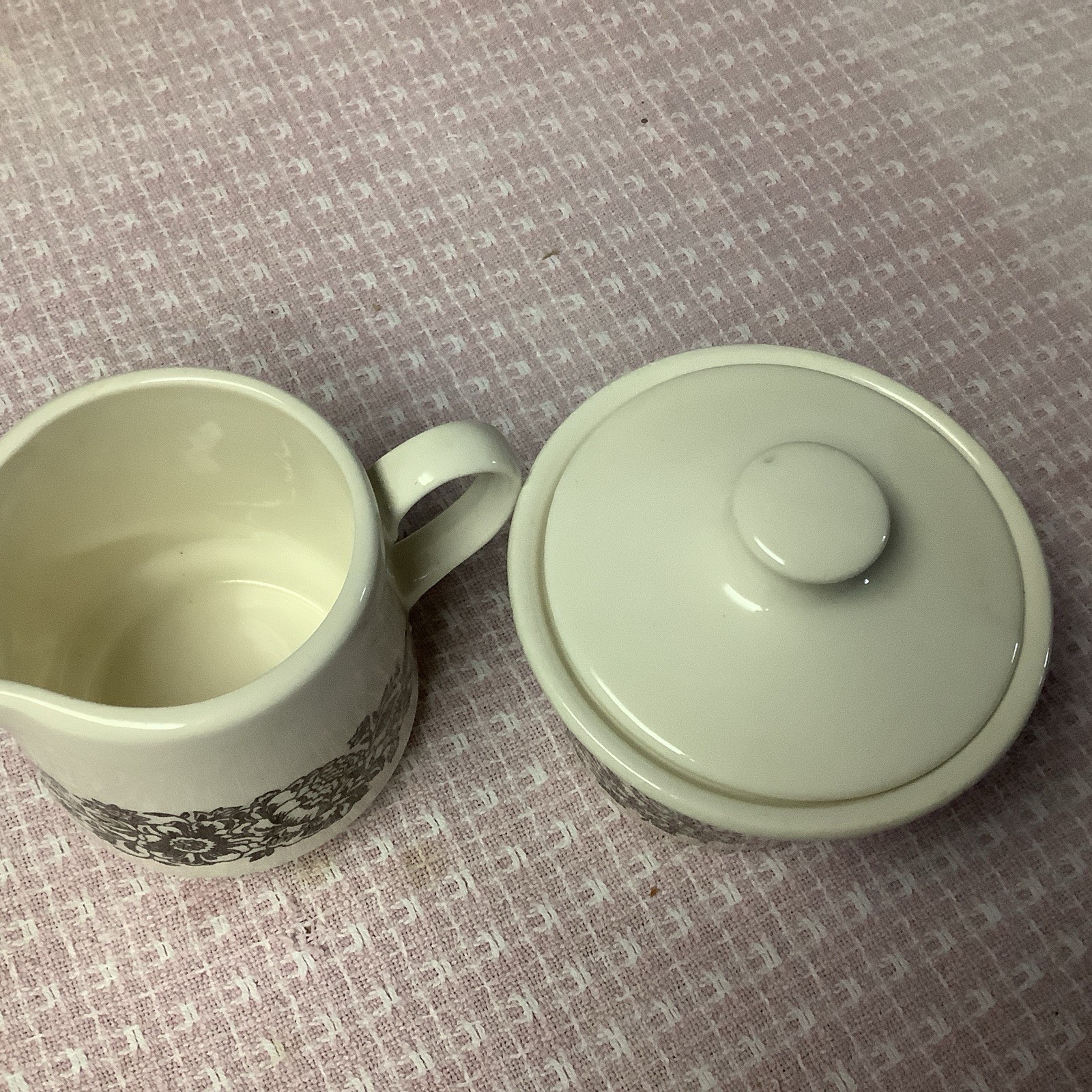 Creamer and Sugar Bowl with Lid Brown Floral, Made In USA, Vintage