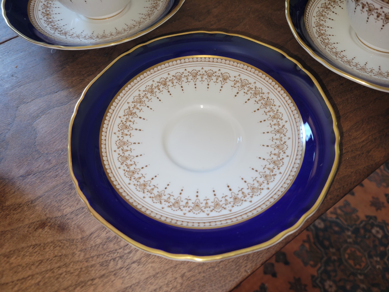 Set Of 4 ROYAL WORCESTER Fine Bone China REGENCY BLUE Tea Cups & Saucers