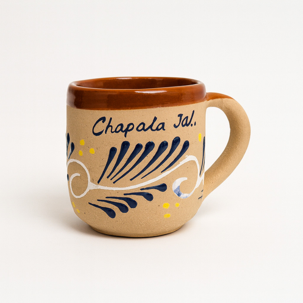 Mexican Pottery Mug/Cup, Small Beige Handmade Ceramic Chapala Design