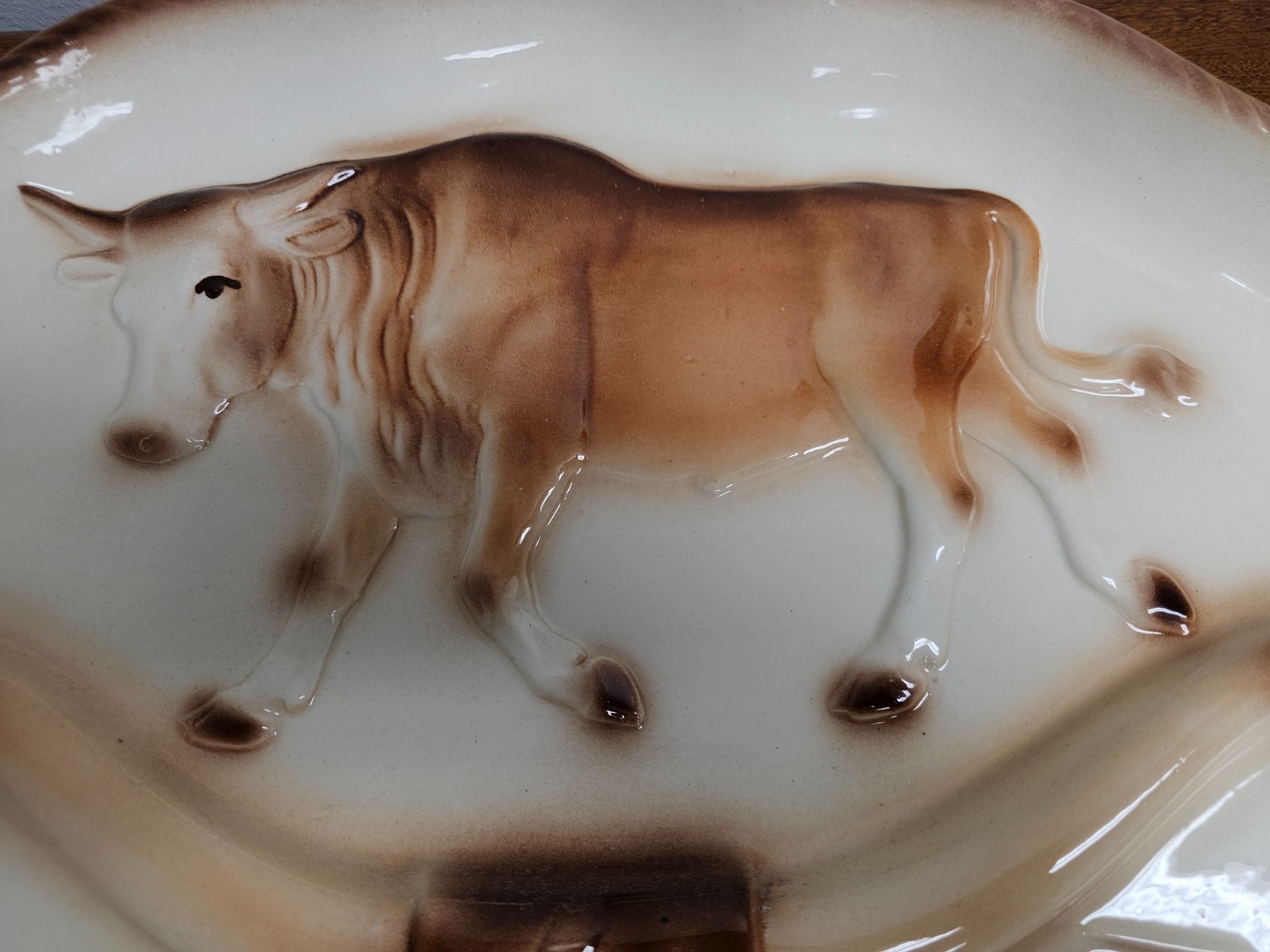 1959 LANE & COMPANY T-11 BULL LARGE CERAMIC SERVING PLATTER! 21 X 15. VAN NUYS