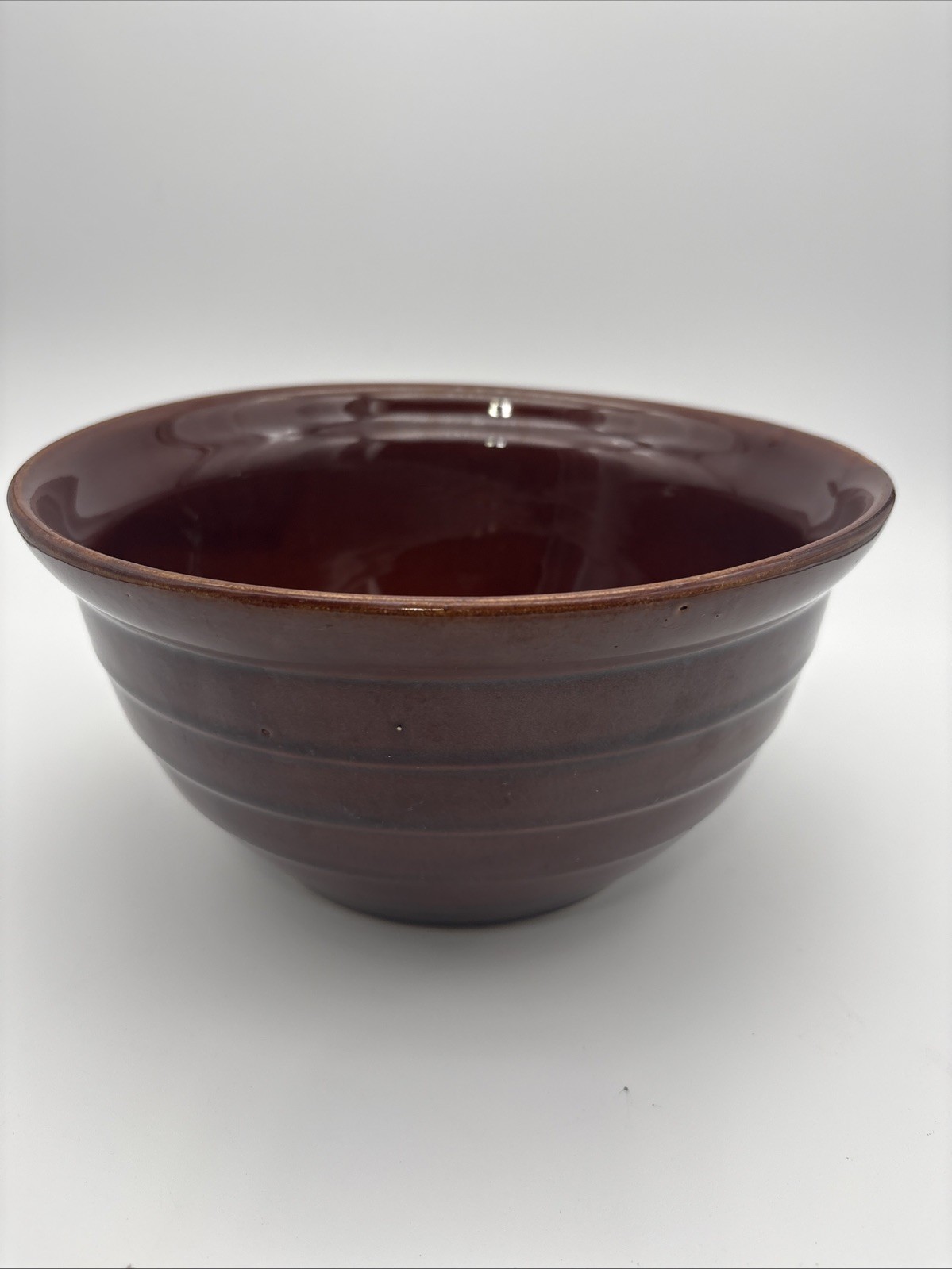 Vintage Marcrest brown-glazed stoneware mixing bowl 9in.