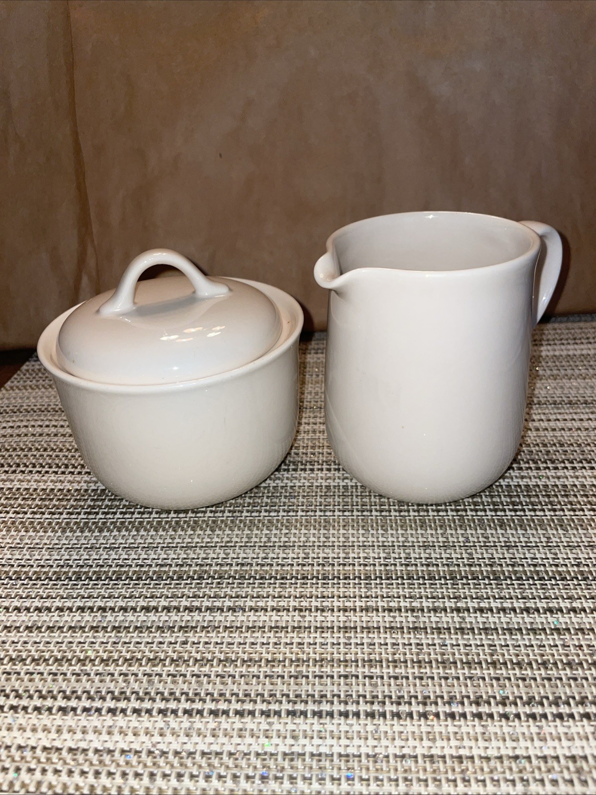 Corelle by Corning SANDSTONE Sugar Bowl w Lid and Creamer-Vintage !