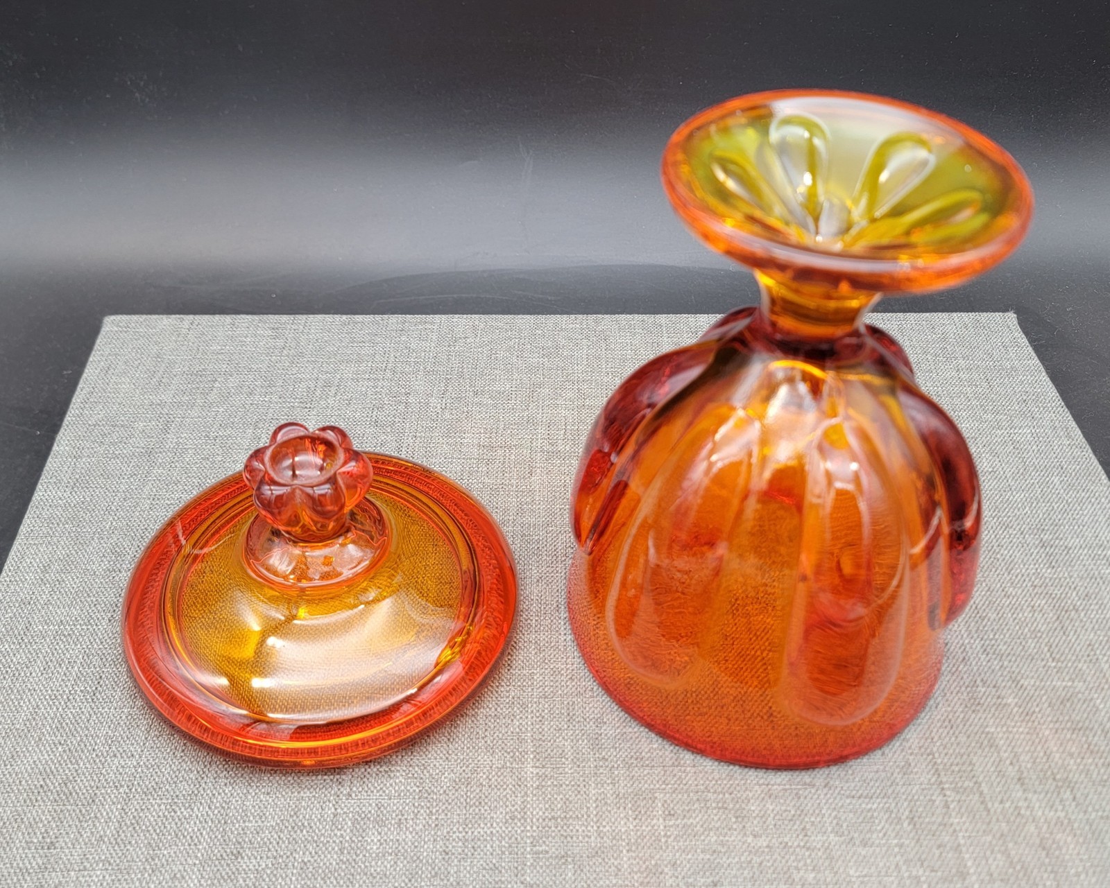 Viking Art Glass Persimmon Orange Mint Jar Candy Dish, 8″ Tall