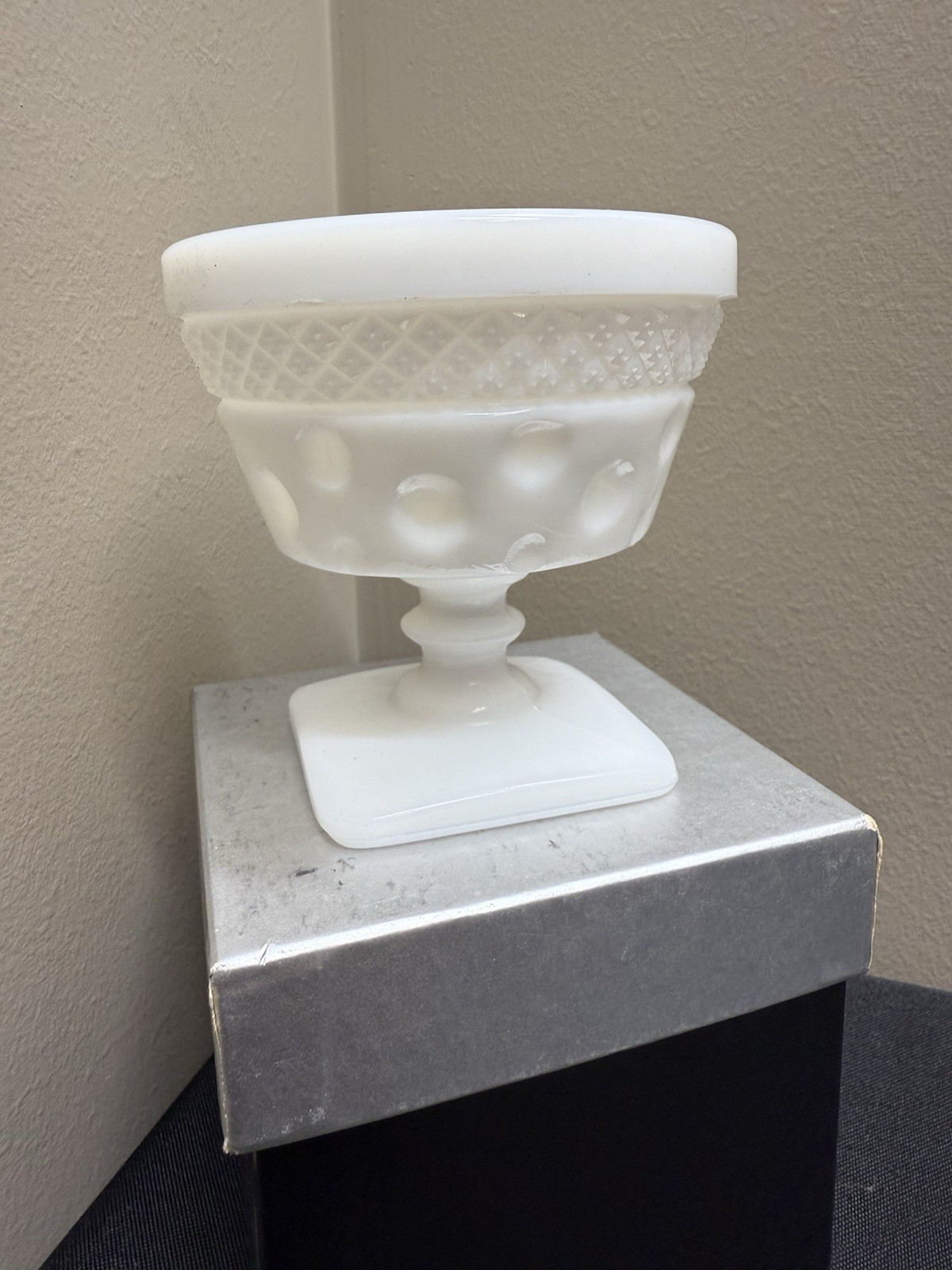 McFee Vintage Milk Glass Parfait Cups 2 Mid-Century Pedestal Thumbprint Dishes
