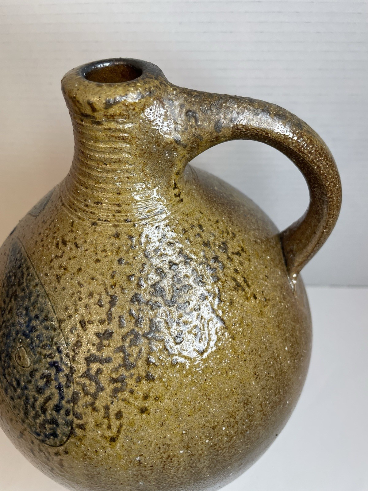 Vintage Large 12.5” Mark Hewitt North Carolina Pottery Jug Incised Cobalt Flower