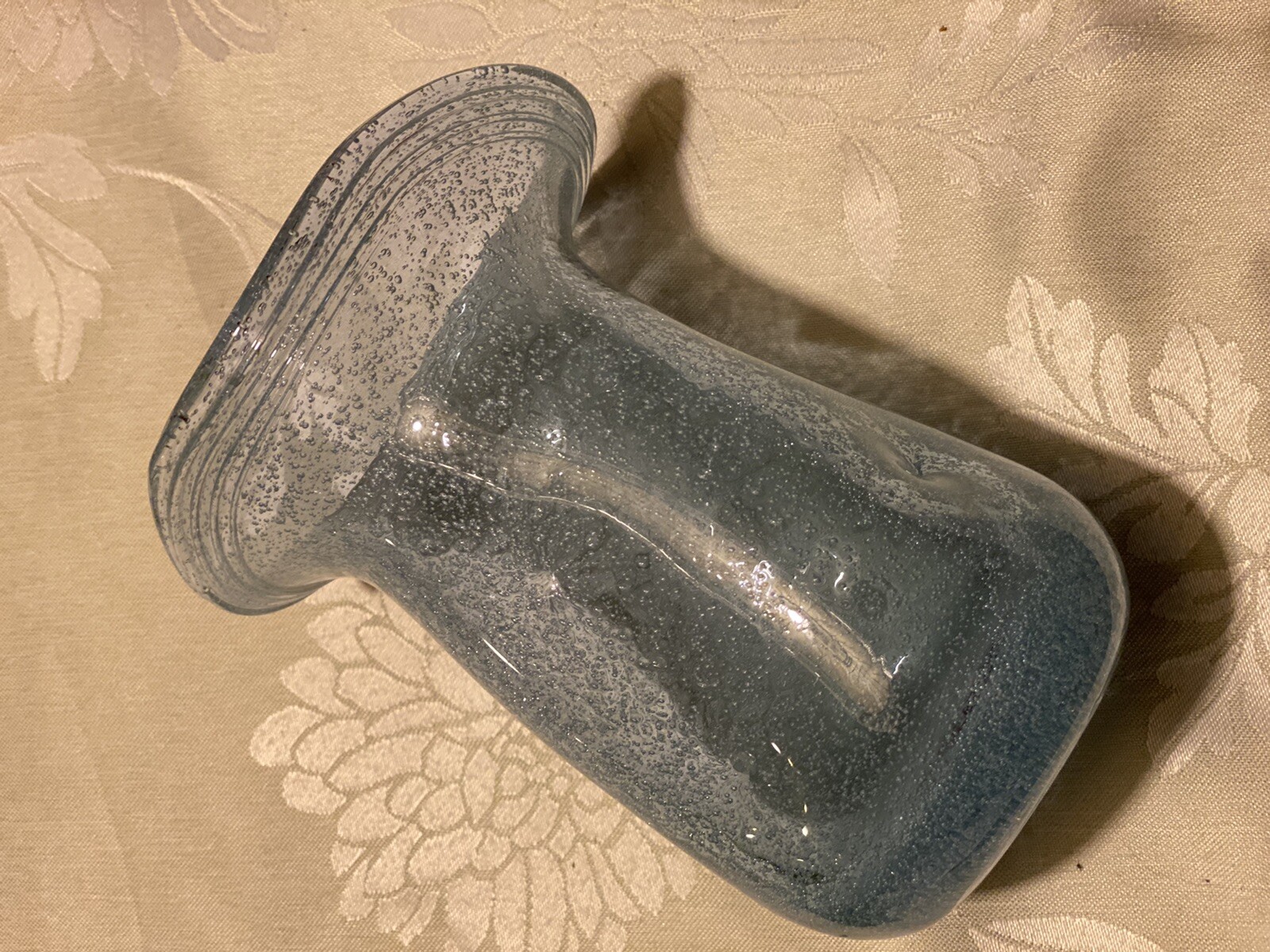 Hand Blown 6” Alexandrite Bubble Glass Vase Pinched Sides Flared Threaded Rim