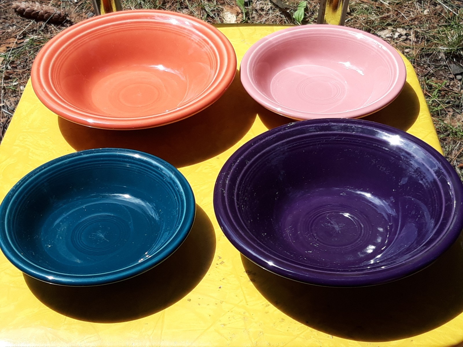 Fiesta Bowls 2 – 6 1/2″ 2- 5 1/4″ In Purple, Green,Orange And Light Pink