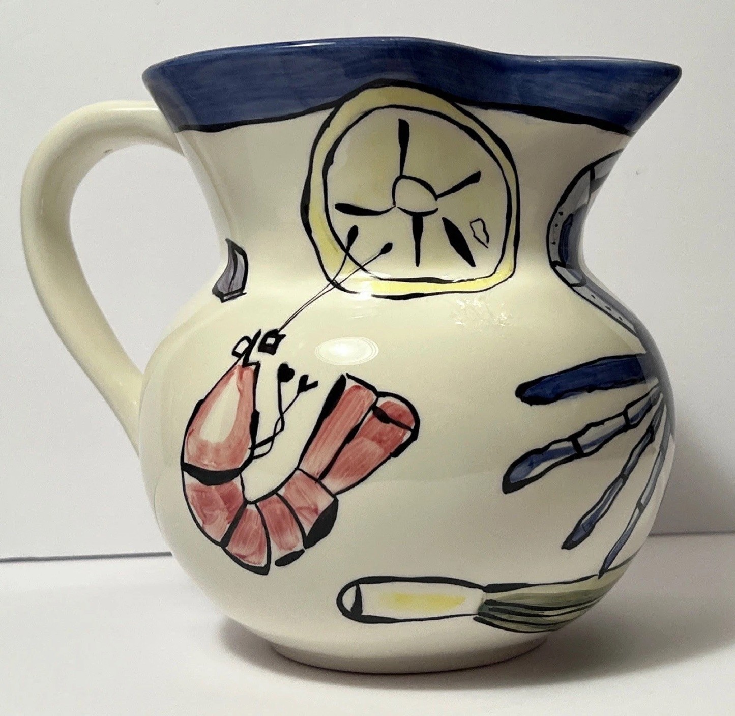 TIKA Seafood Pitcher Crab Shrimp Hand Painted Ceramic Hasslock New Orleans Drink