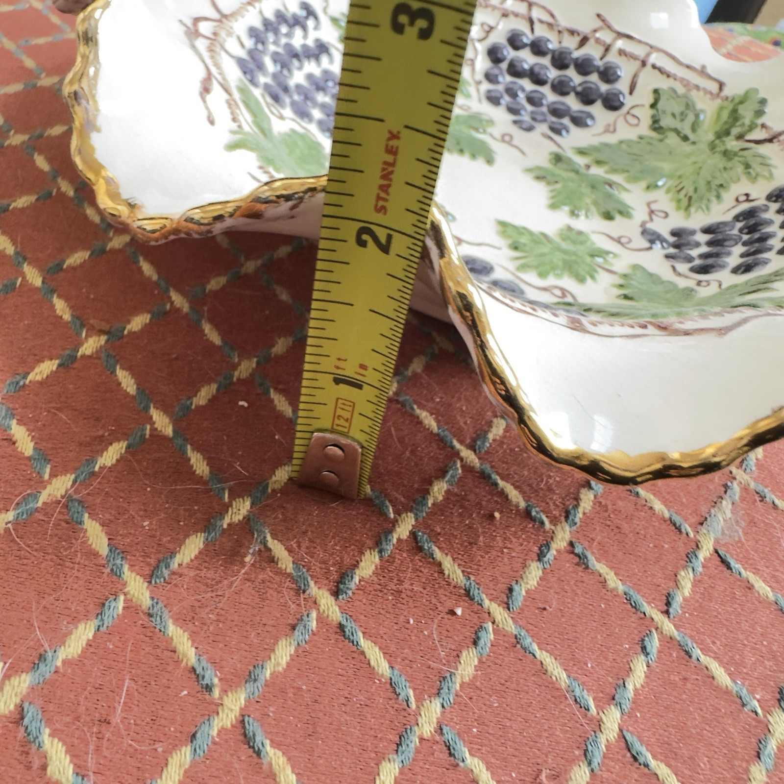 Hand Painted Ceramic Scalloped Border Gild Unique Grape Motif Collectable Dish