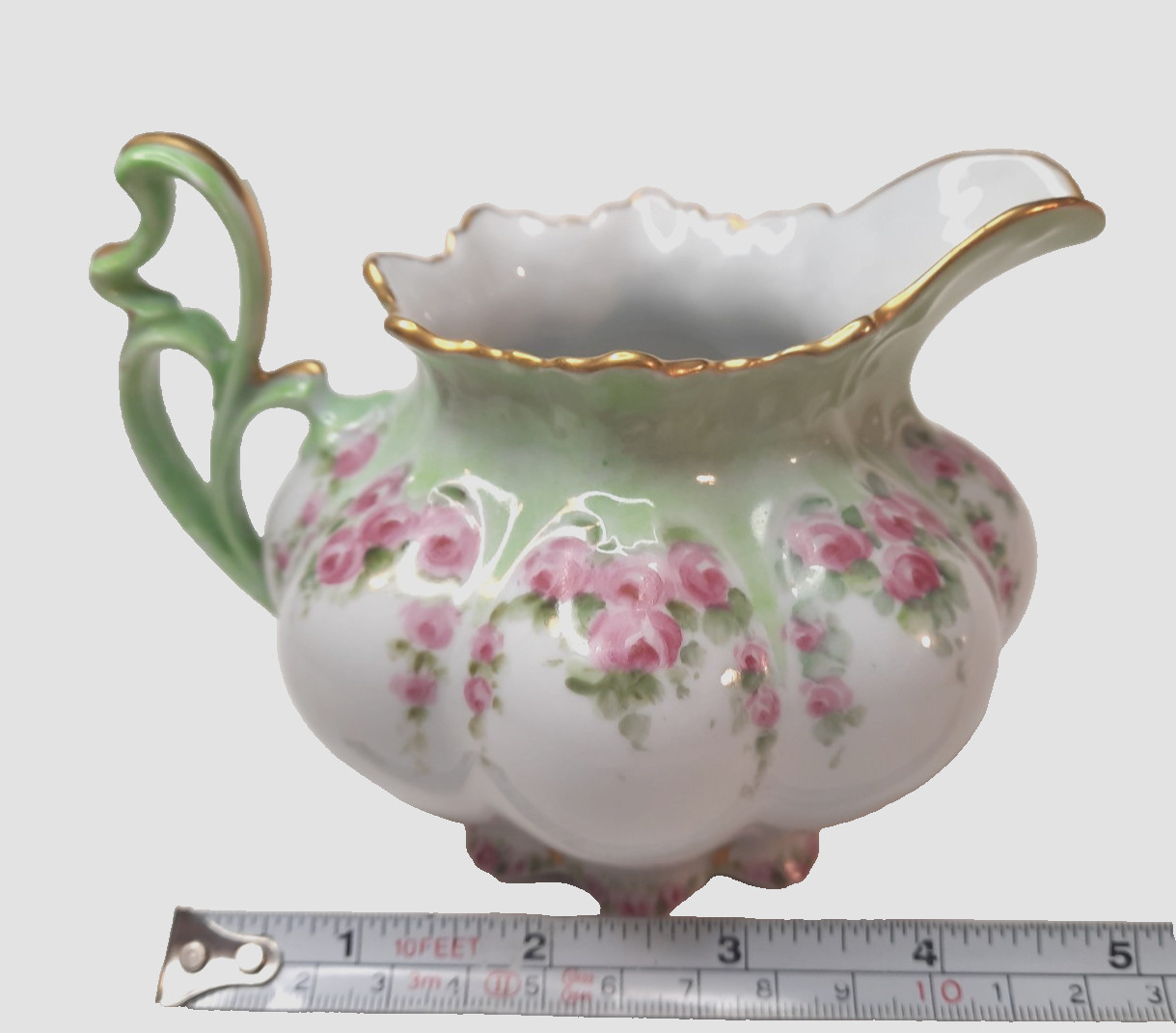 Antique-MZ Austria-Porcelain Creamer Pitcher-933-Pink Rose Garland-Art Nouveau