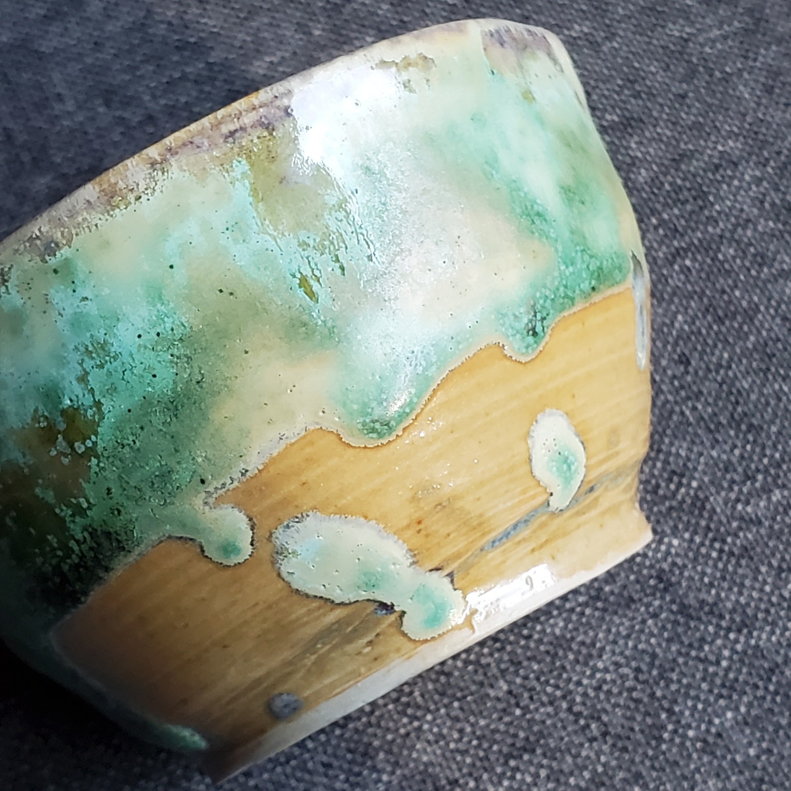 Studio Pottery Green Drip Glaze Small Contemporary Bowl