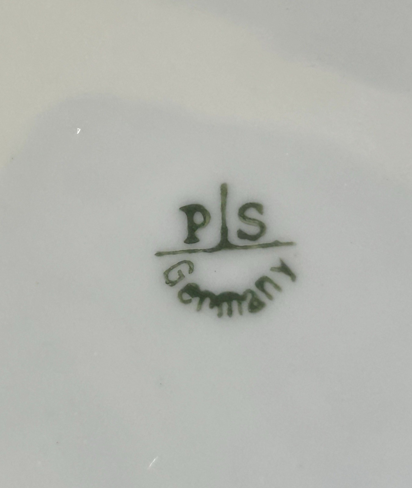 Antique PS Germany Porcelain Bowl 10 1/2″ Teal Blue With Pink Roses