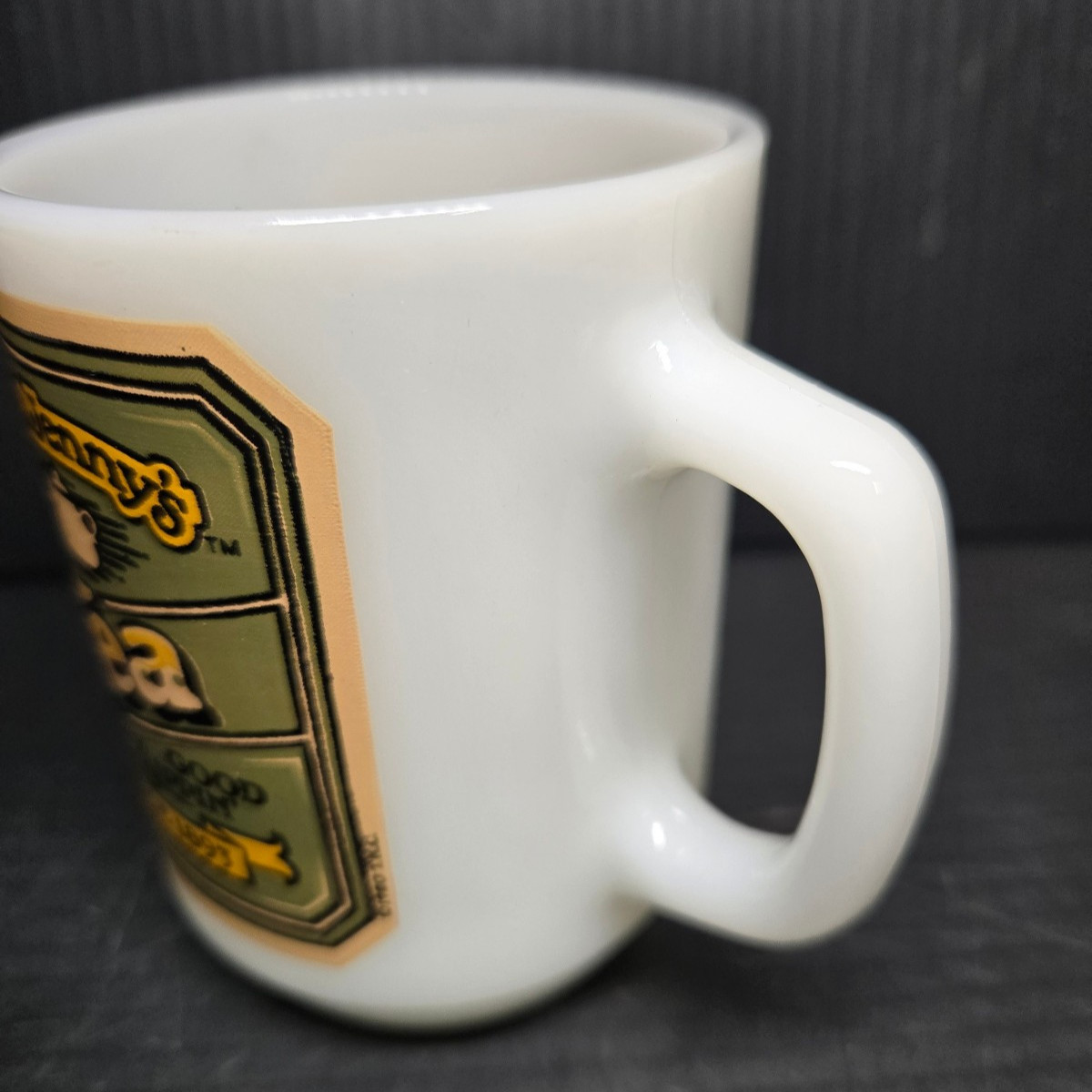 Set of 3 Vintage 1980s Anchor Hocking Aunt Jenny’s Cocoa & Tea Milk Glass Mugs