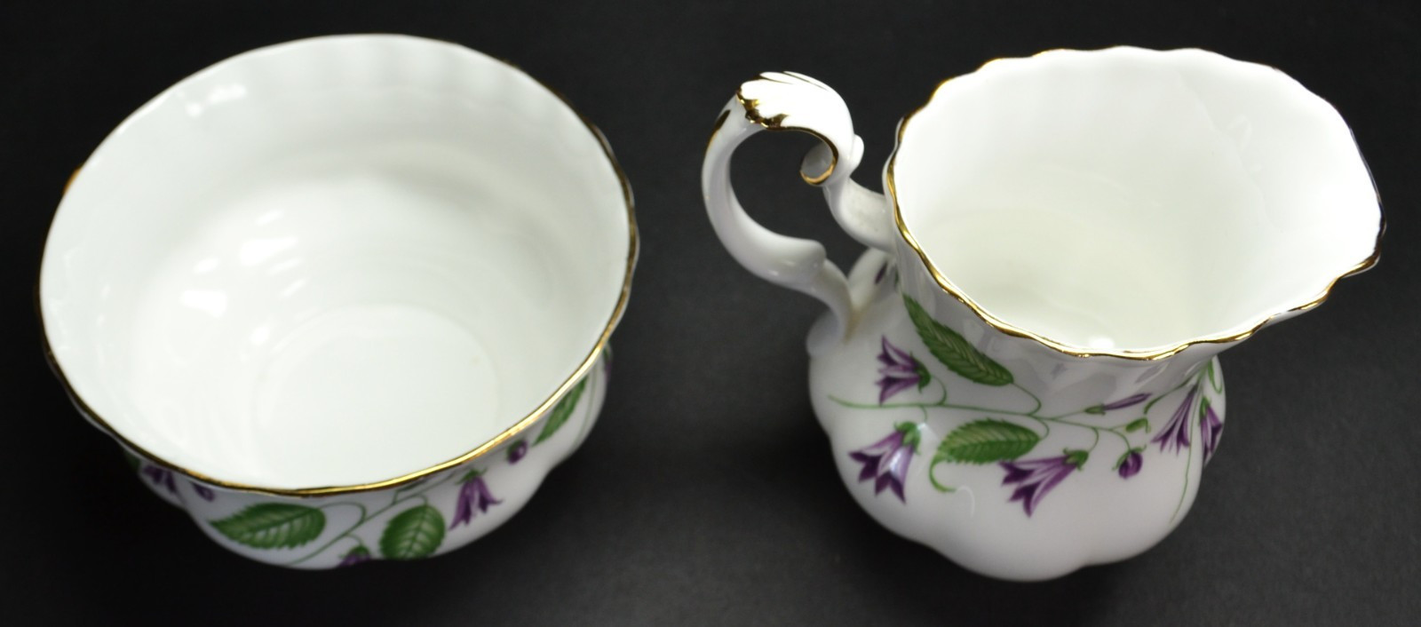 Vintage Royal Albert Bone China Creamer & Sugar Bowl Blue Bell Gold Trim England