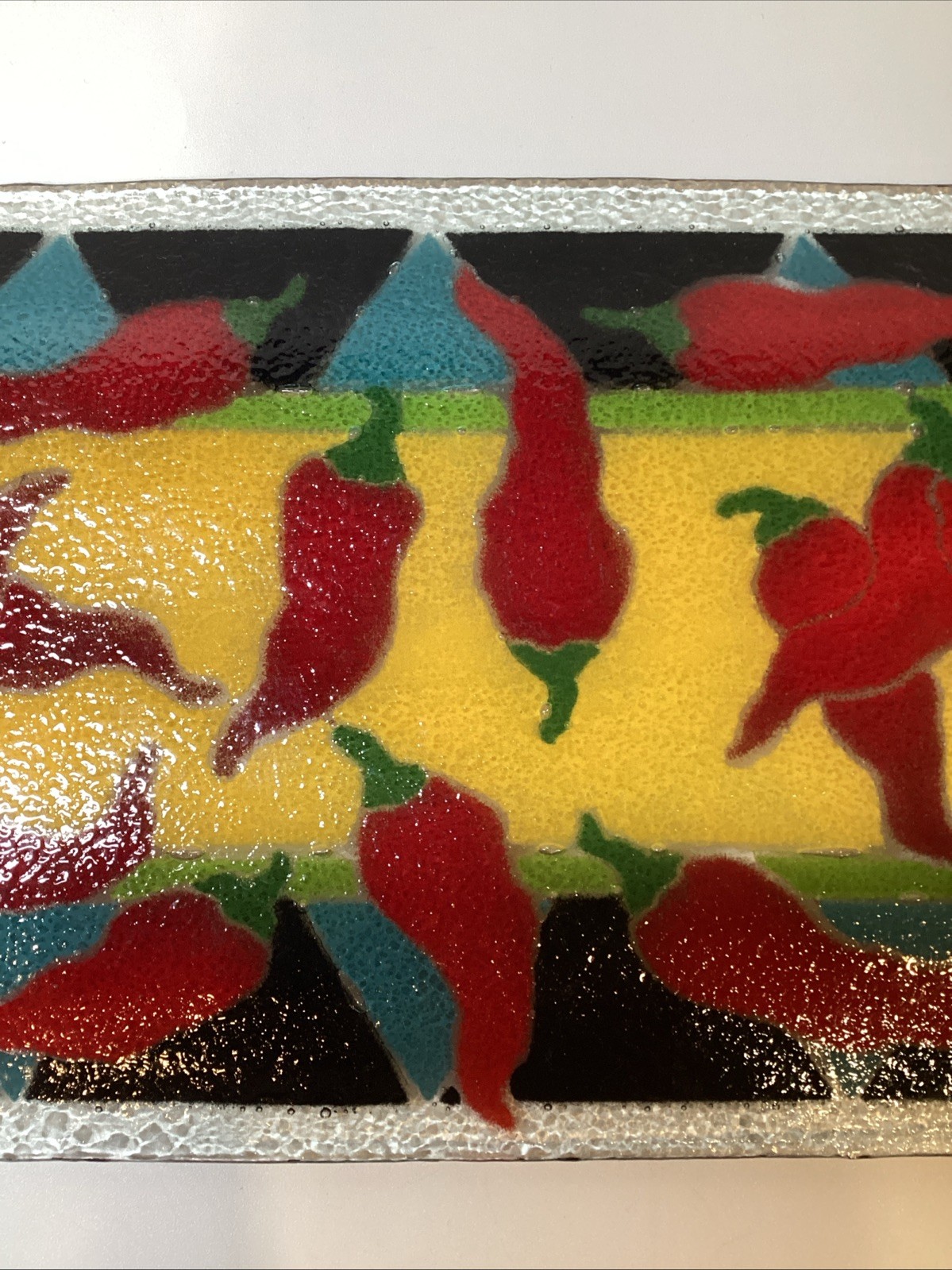 Chili Pepper Fused Art Glass Tray Signed P Karr