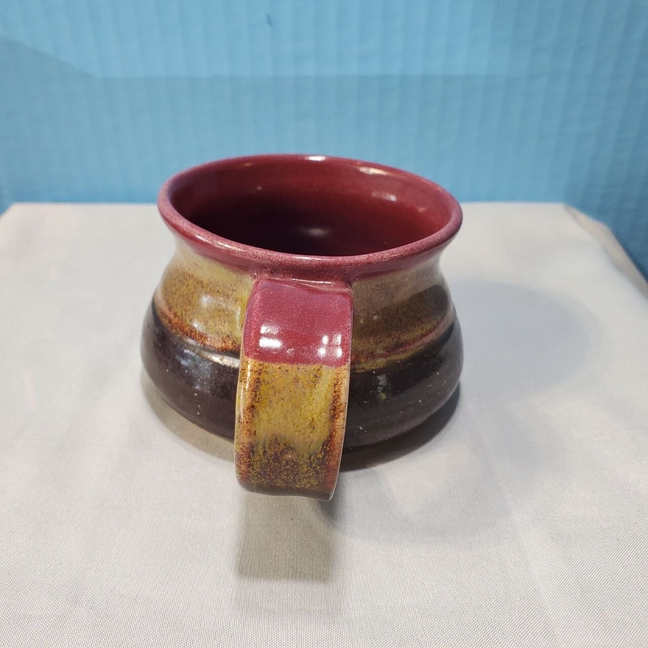 Art Pottery Small Cup Brown Burgundy Glaze Signed Stoneware Charlie Imbaden