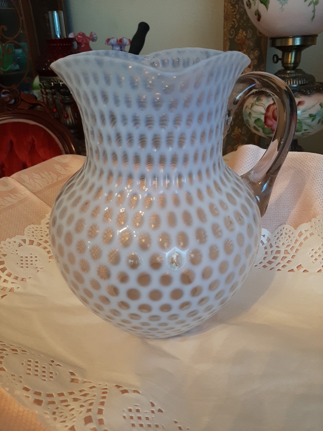 Antique Hobbs Brockunier Windows White Opalescent Water Pitcher-1880 VERY OLD!!!